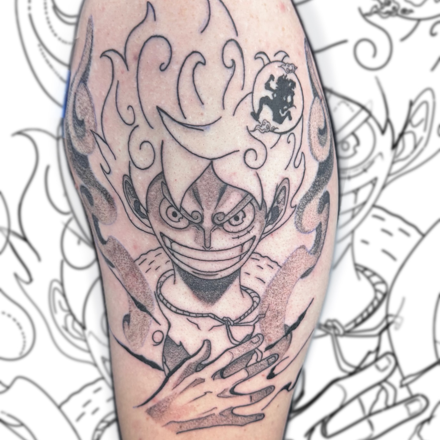 Japanese demon dotwork tattoo on the forearm by D