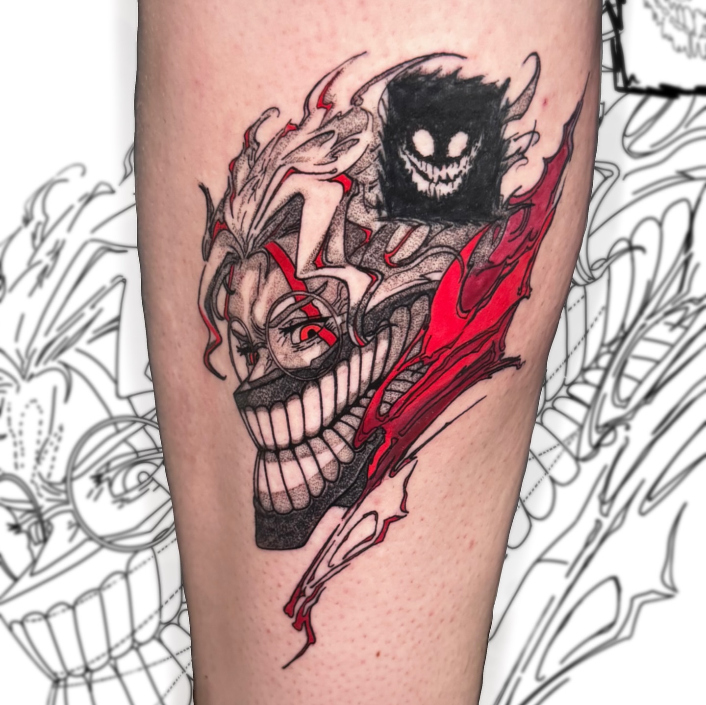 Skull with ghost dark realism tattoo on the forearm by D
