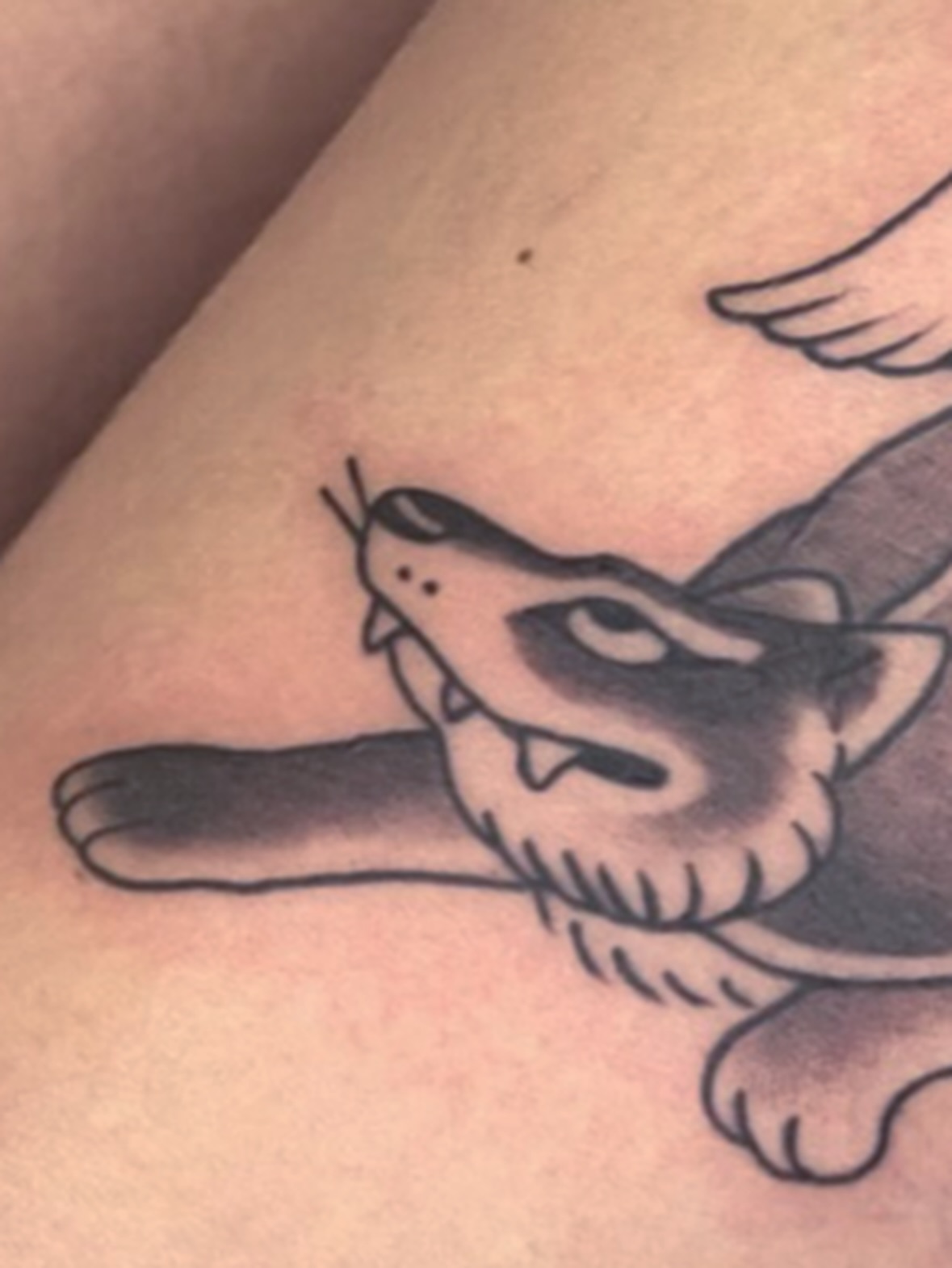 Cat American traditional tattoo on the thigh by Las Vegas Tattoo Artist π€ Nani