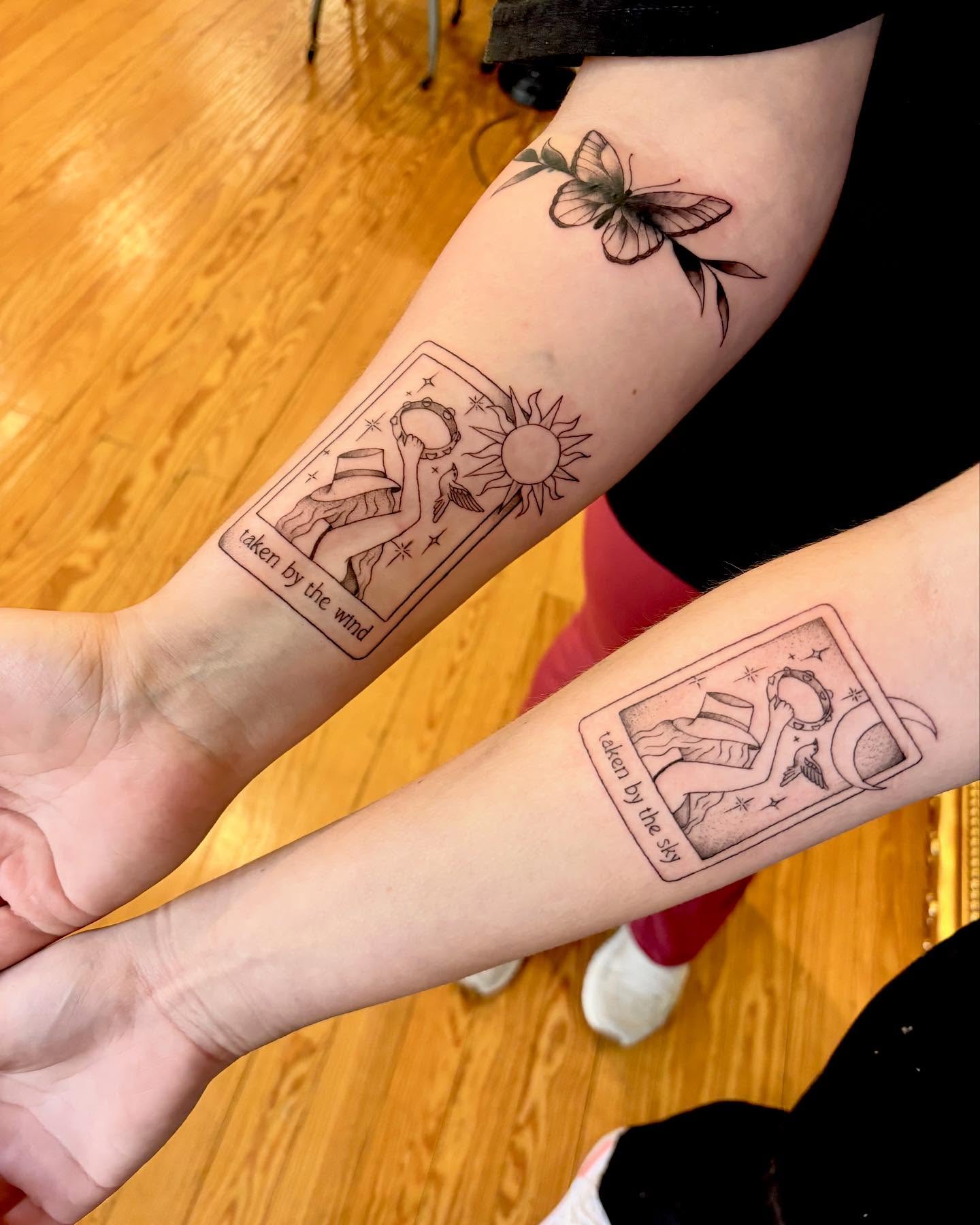 Tarot card black and grey tattoo on the forearm by madison, Cincinnati