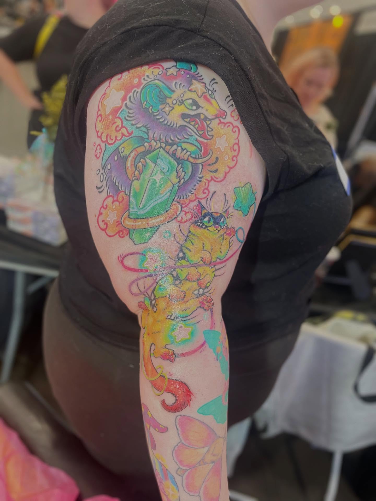 Fantasy creature new school tattoo on the forearm by Robin Wintringham