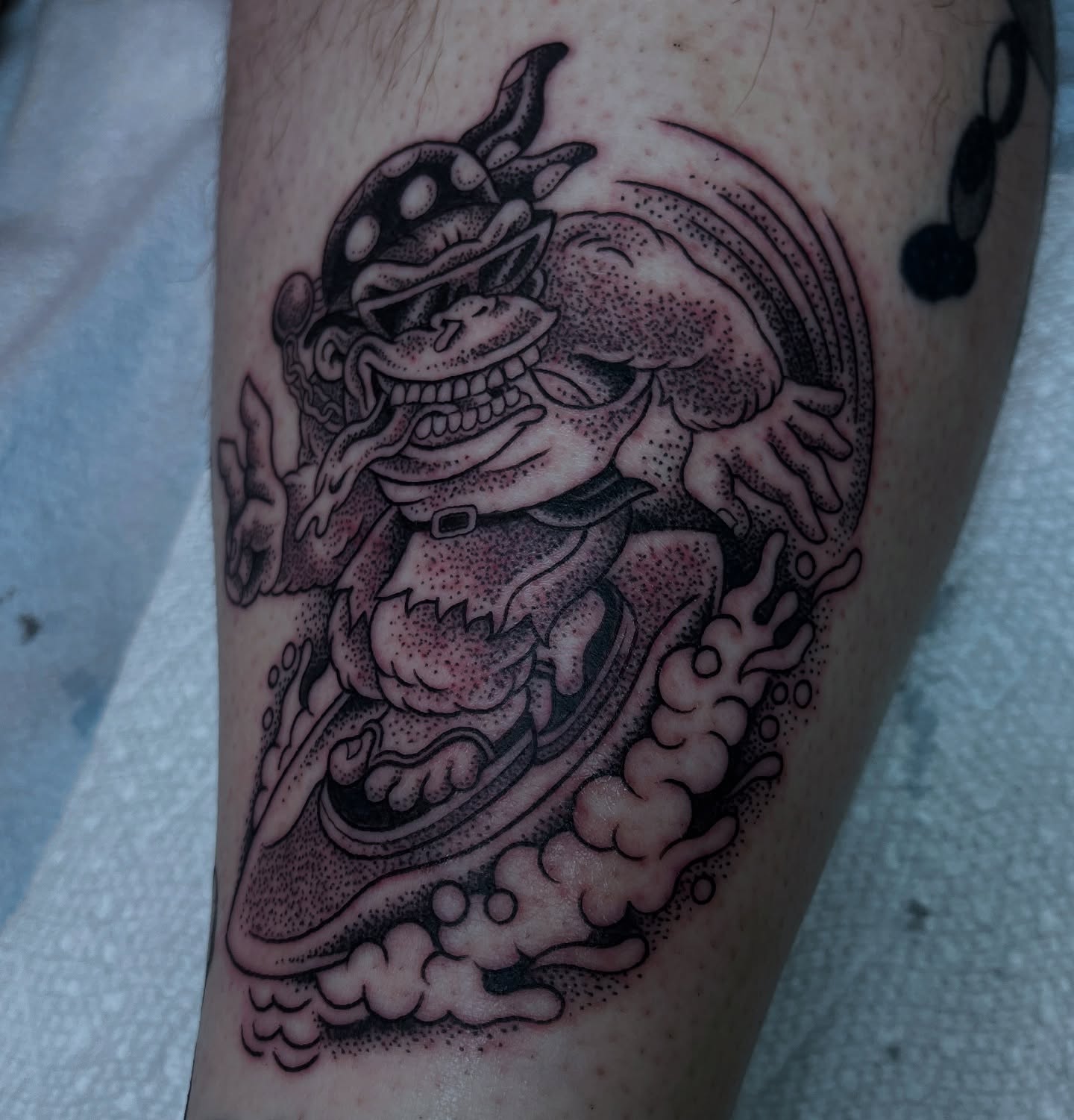 Demon dotwork tattoo on the forearm by ☠︎ ︎𝗘𝗩𝗔 ☠︎︎