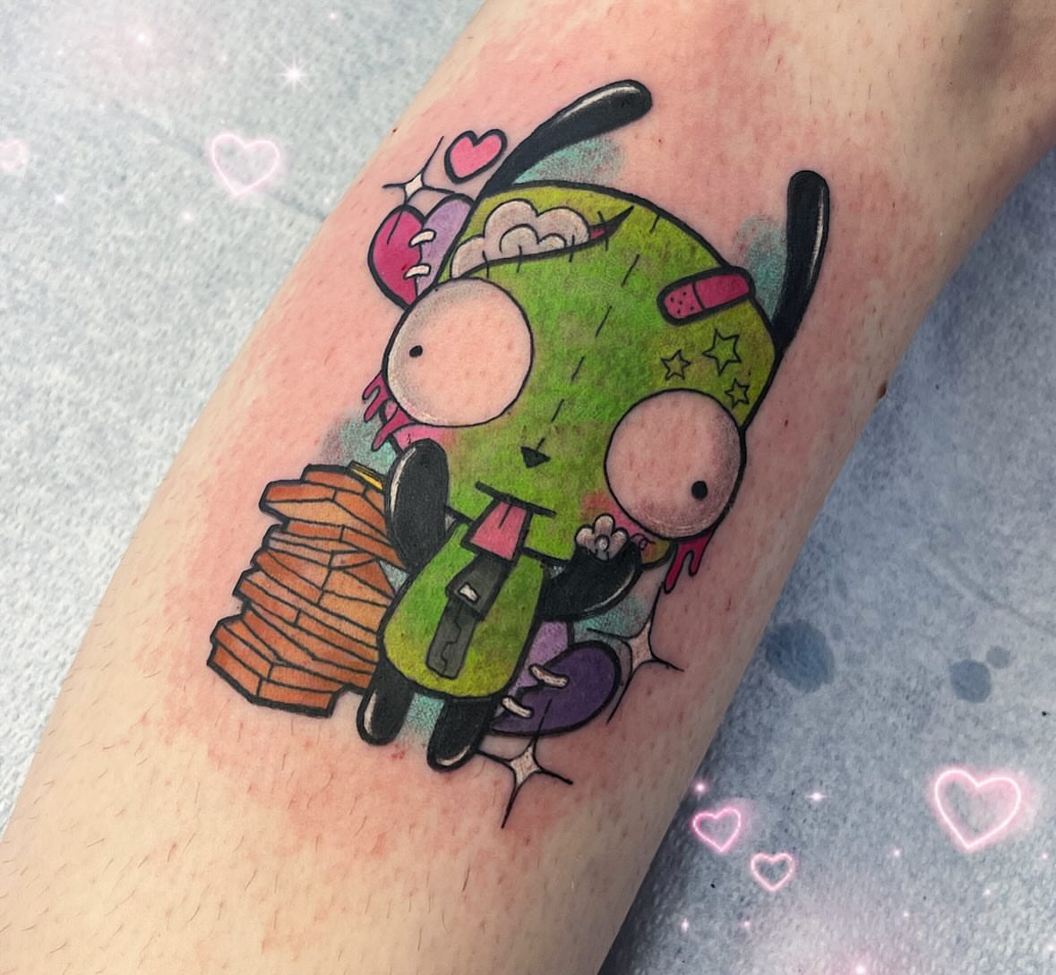 Cartoon characters dotwork tattoo on the forearm by ♡ Demi ♡