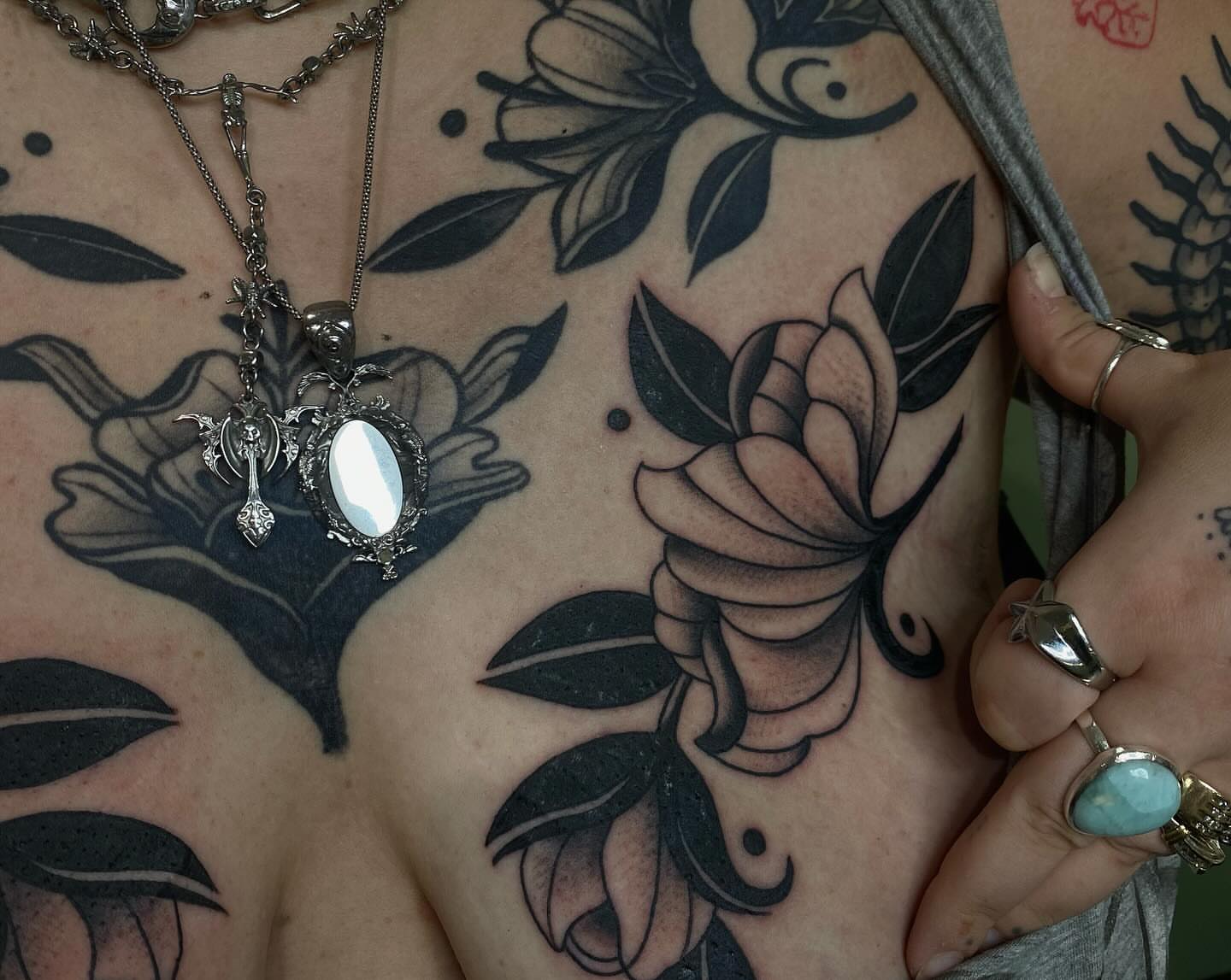 Rose American traditional tattoo on the chest by Kiera ❤️‍🔥