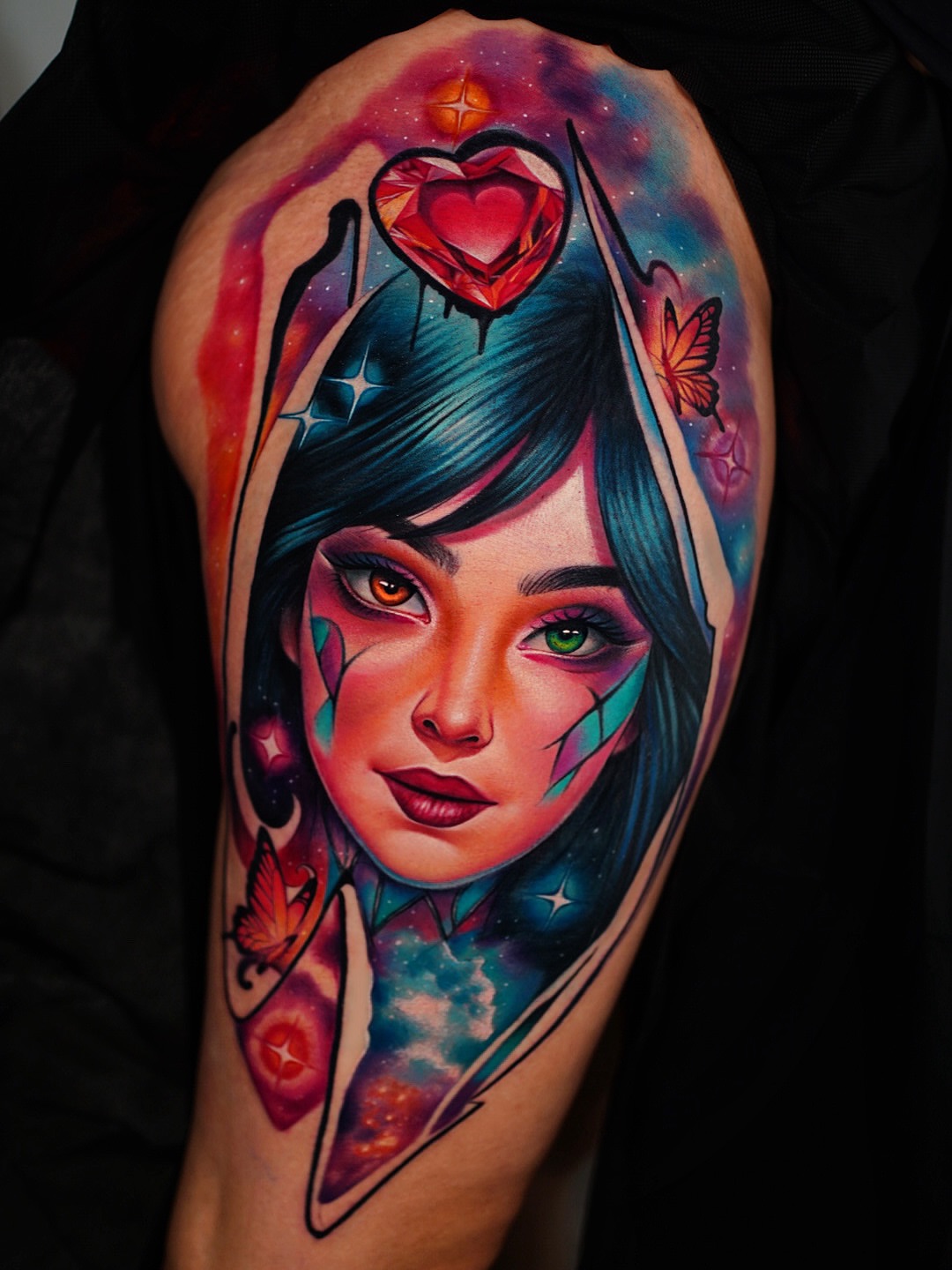 Portrait of a woman realism tattoo on the shoulder by Jesser Escobar - Tattoo Artist