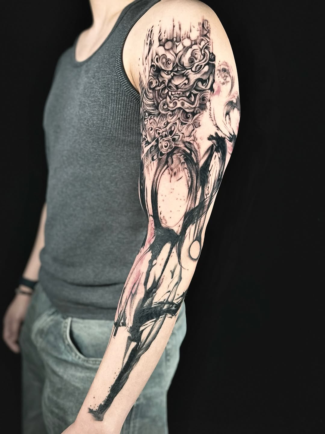 Tattoo by @inkversetattooabi — blackwork, illustrative