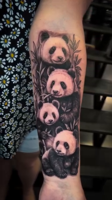 Stack of pandas realism tattoo by Jesse Frausto