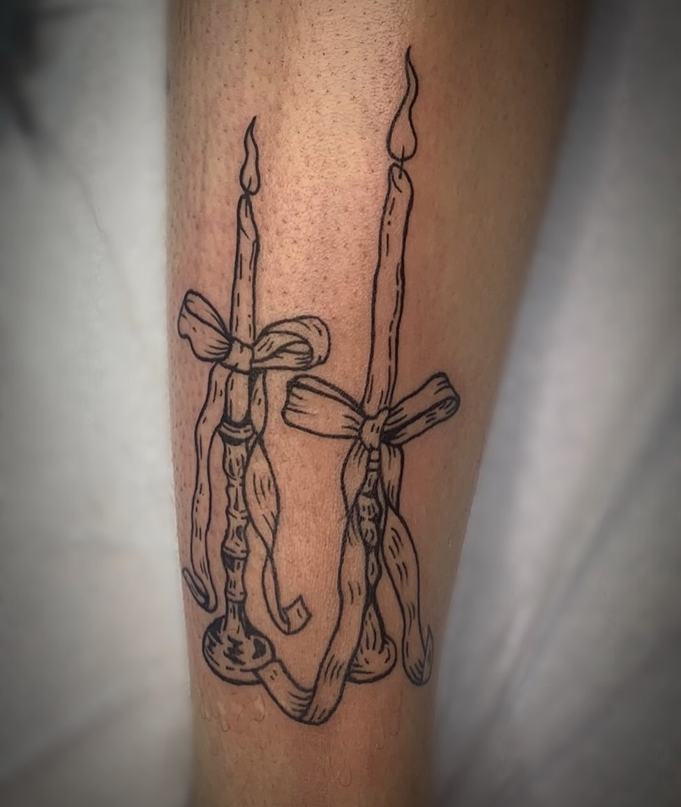 Candles black and grey tattoo on the forearm by Ava Glory Tattoos