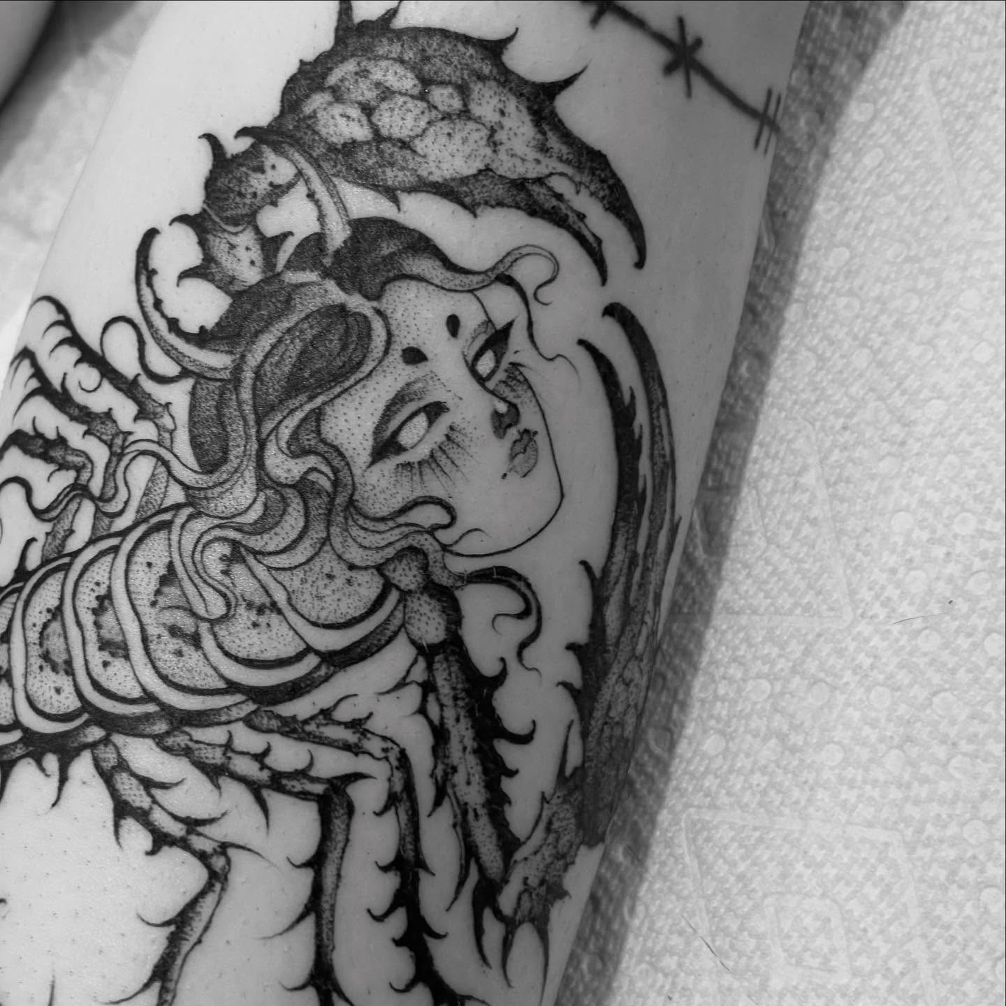 Tattoo by @blightttattoo — dotwork, black_and_grey