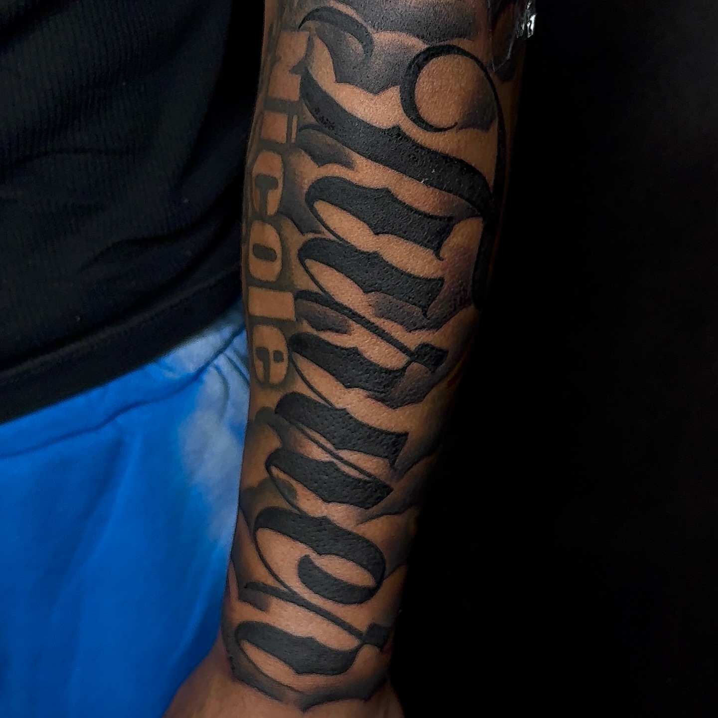 Script lettering lettering script tattoo on the forearm by Elijah East