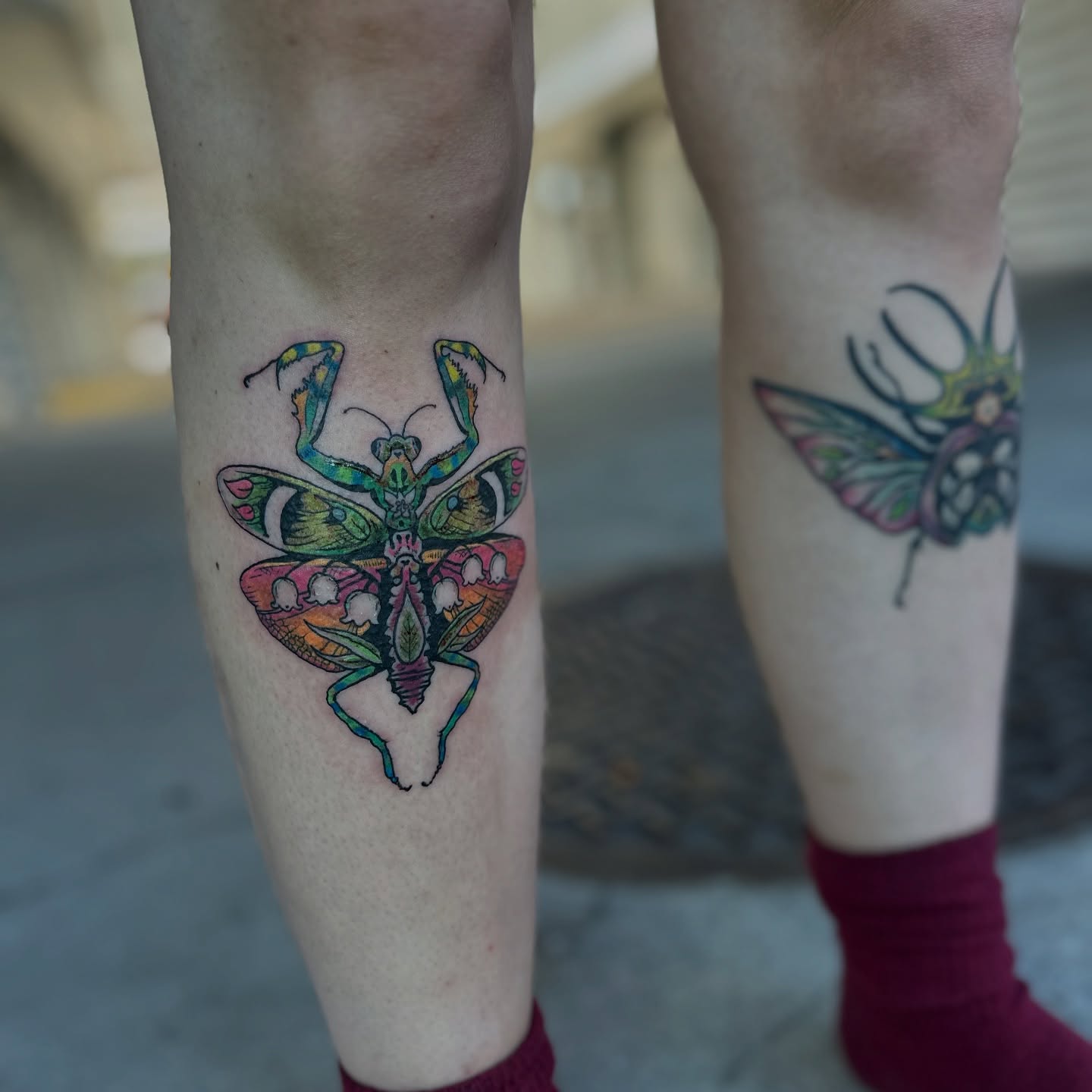 Insect geometric tattoo on the forearm by Emma Berger