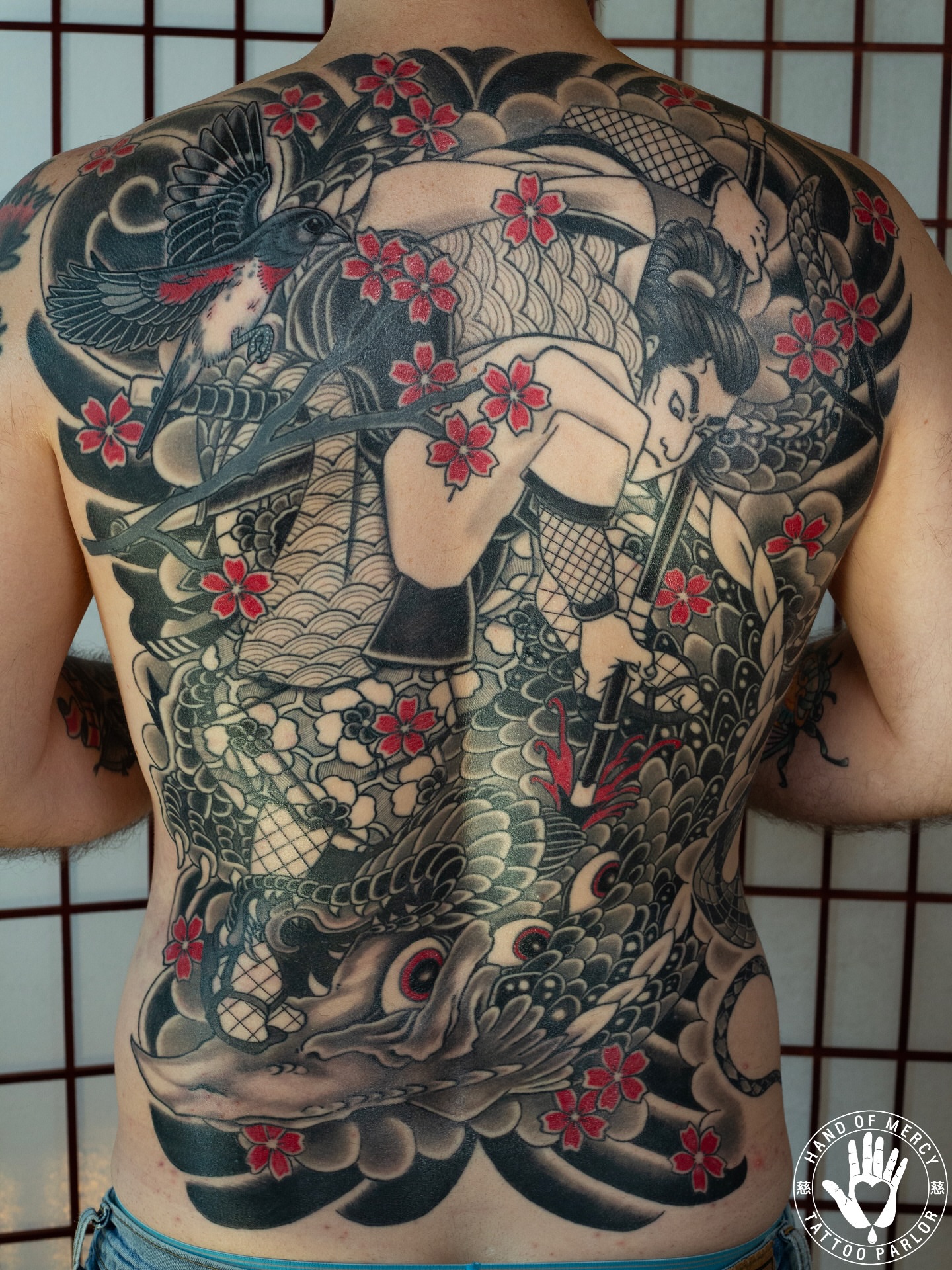Tattoo by @jordaneppersonart — japanese_irezumi, black_and_grey