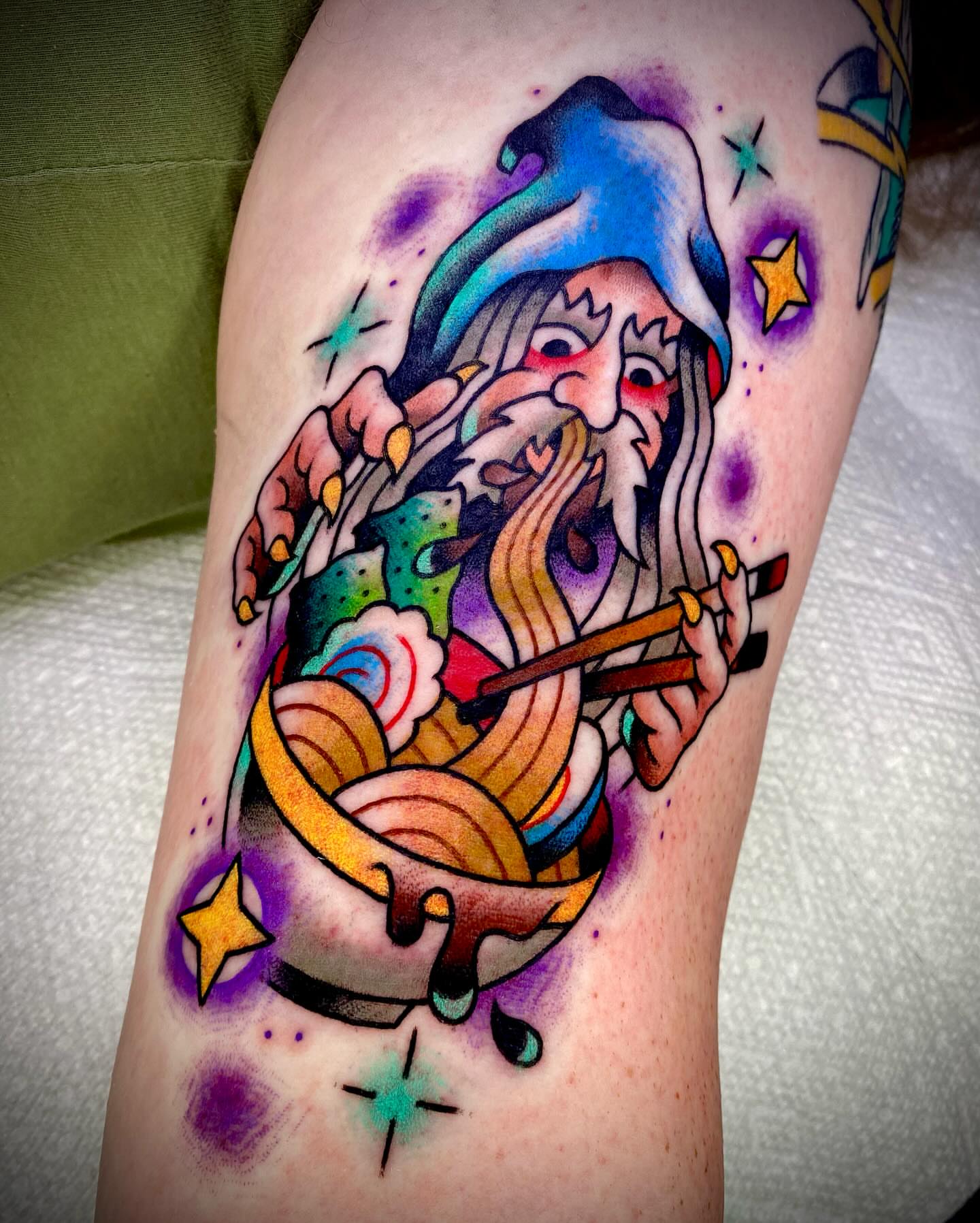 Wizard American traditional tattoo on the thigh by Zach Knisley (Wiz)