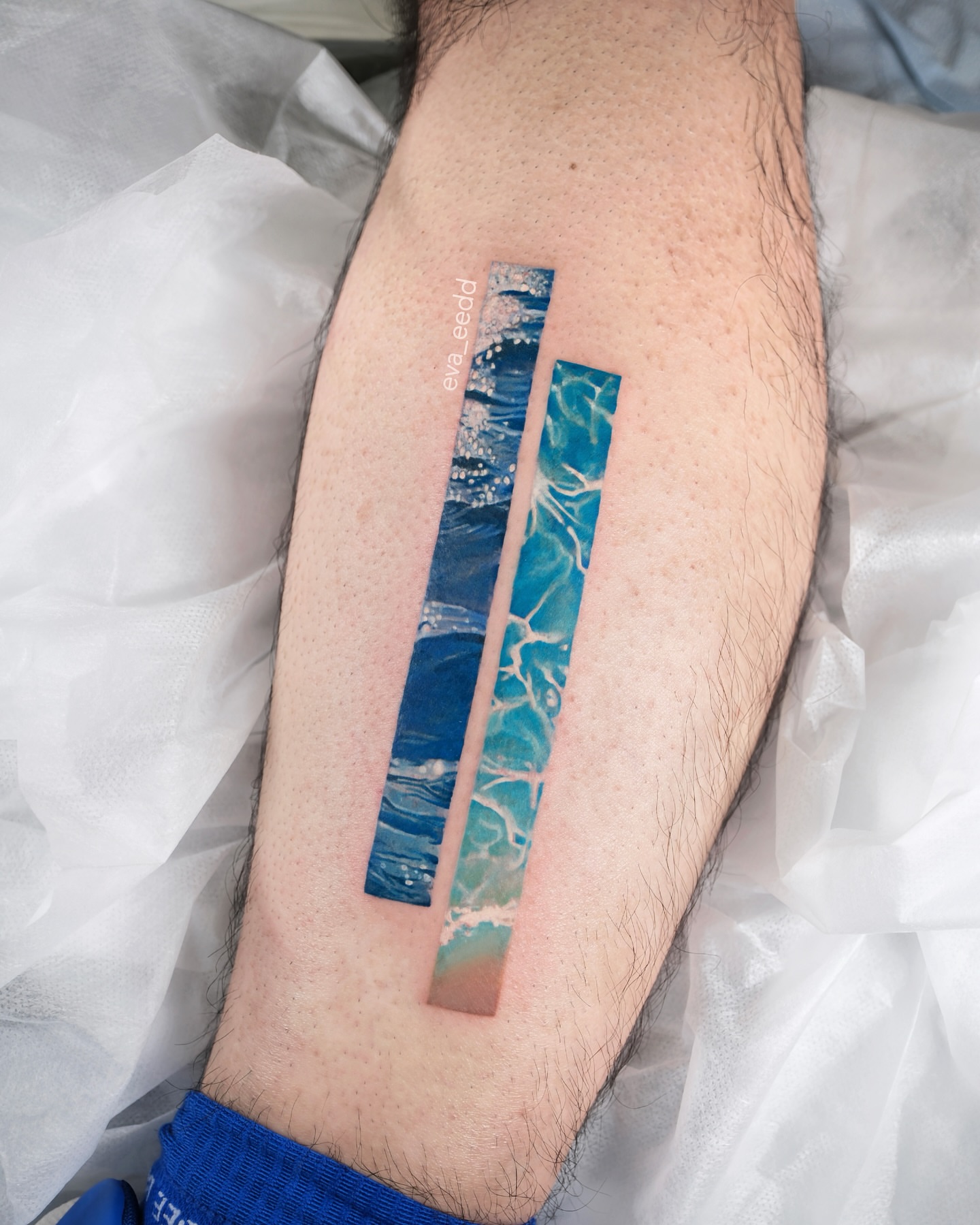Waves dotwork tattoo on the forearm by Eva Liu