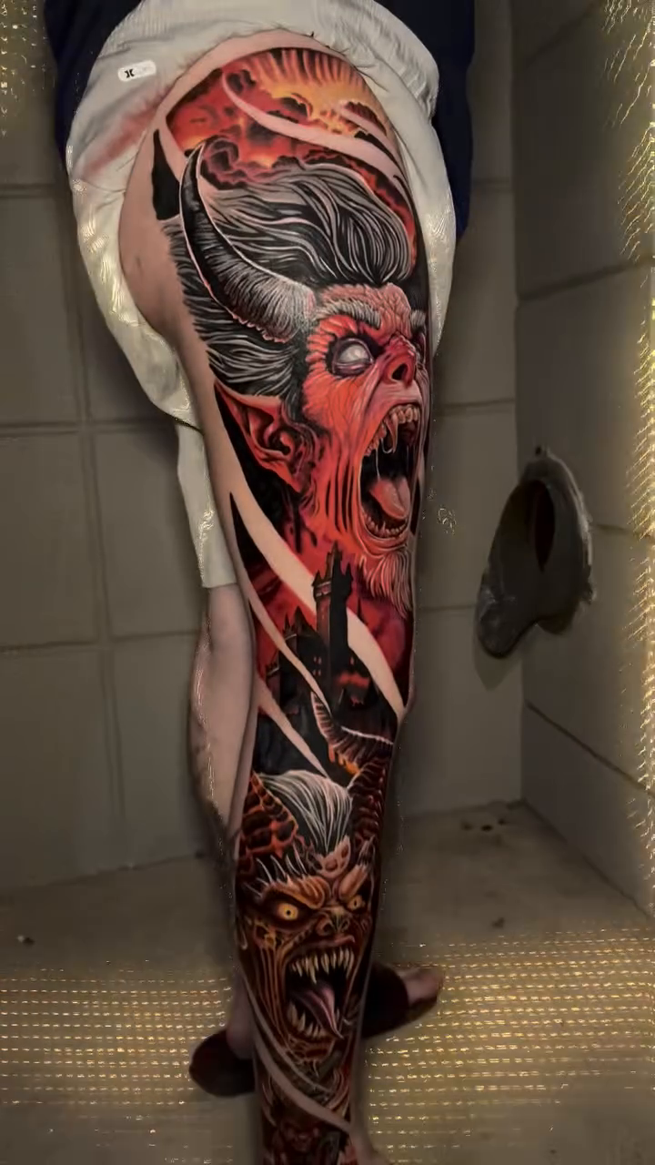 Demon dark realism tattoo by Zac Pedrosa