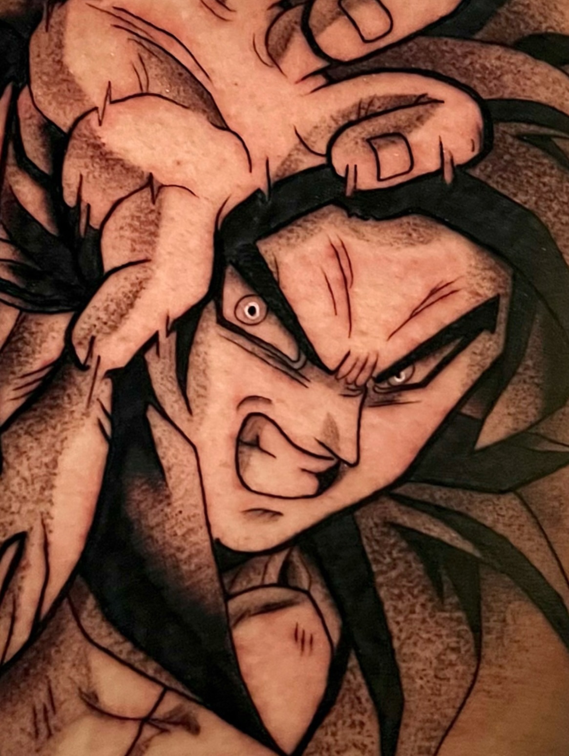 Dragon ball character anime tattoo on the chest by Matthew Diaz