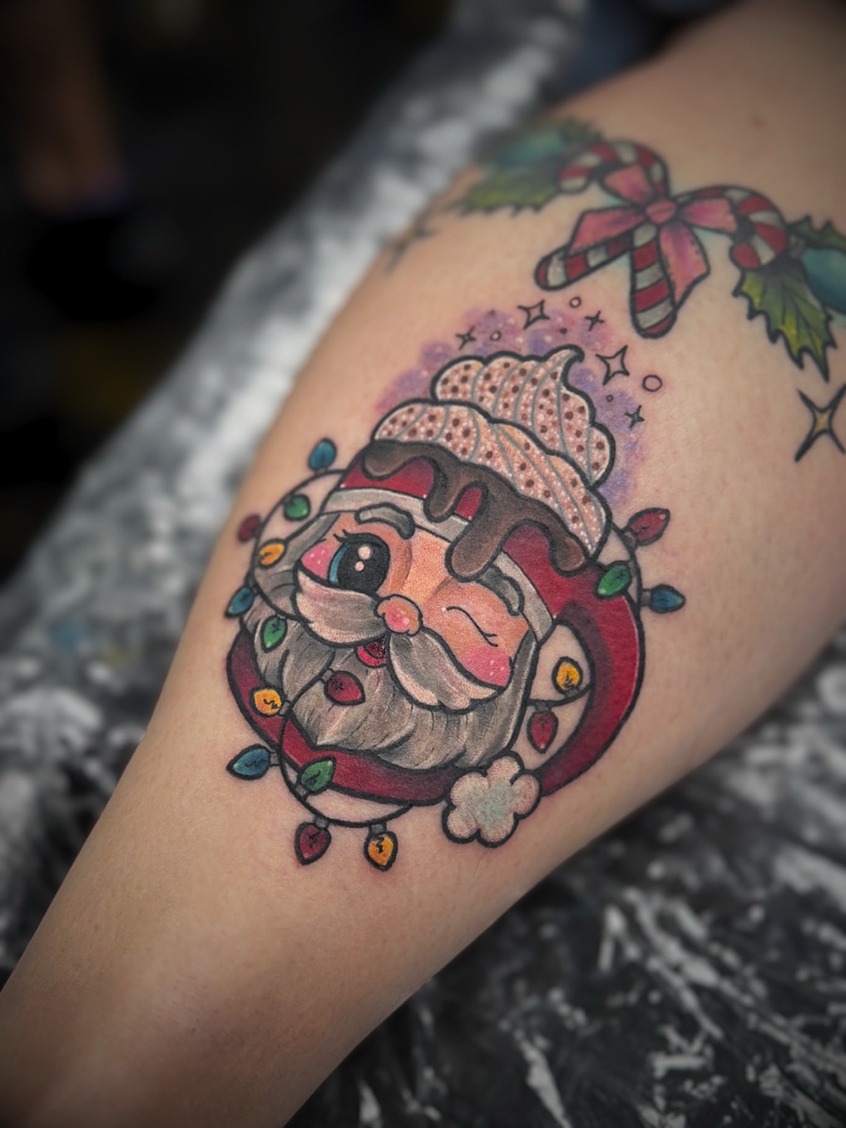 Santa Claus American traditional tattoo on the forearm by ♡ 𝒜𝓂𝒾𝓃𝒶 𝐵𝒽𝒶𝓉𝓉𝒾 ♡
