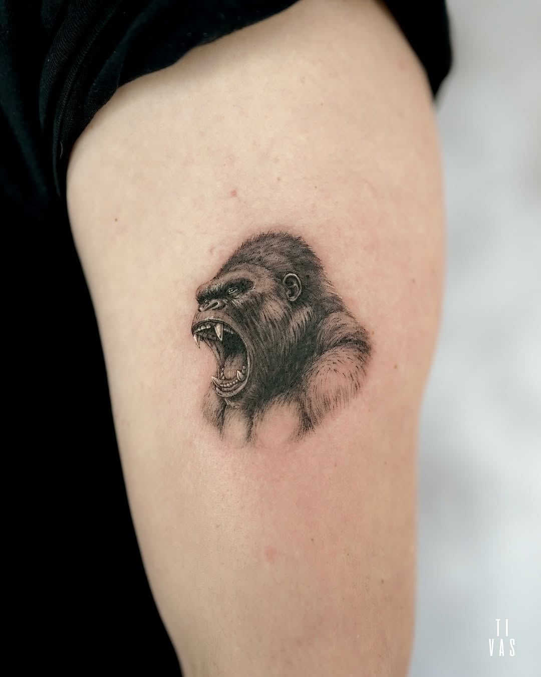 Gorilla head realism tattoo on the forearm by Tivas │ Tattoo Artist