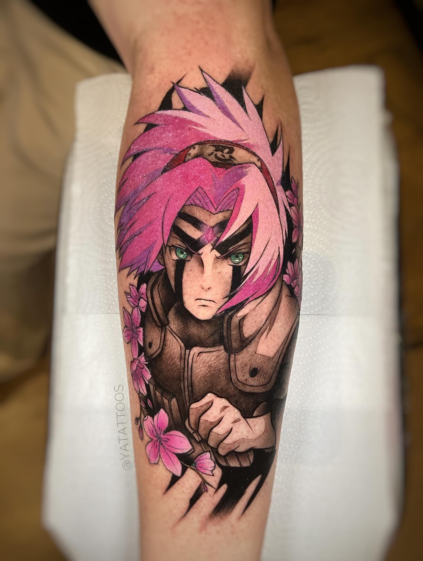 Anime character anime tattoo on the forearm by Yasmin Almeida