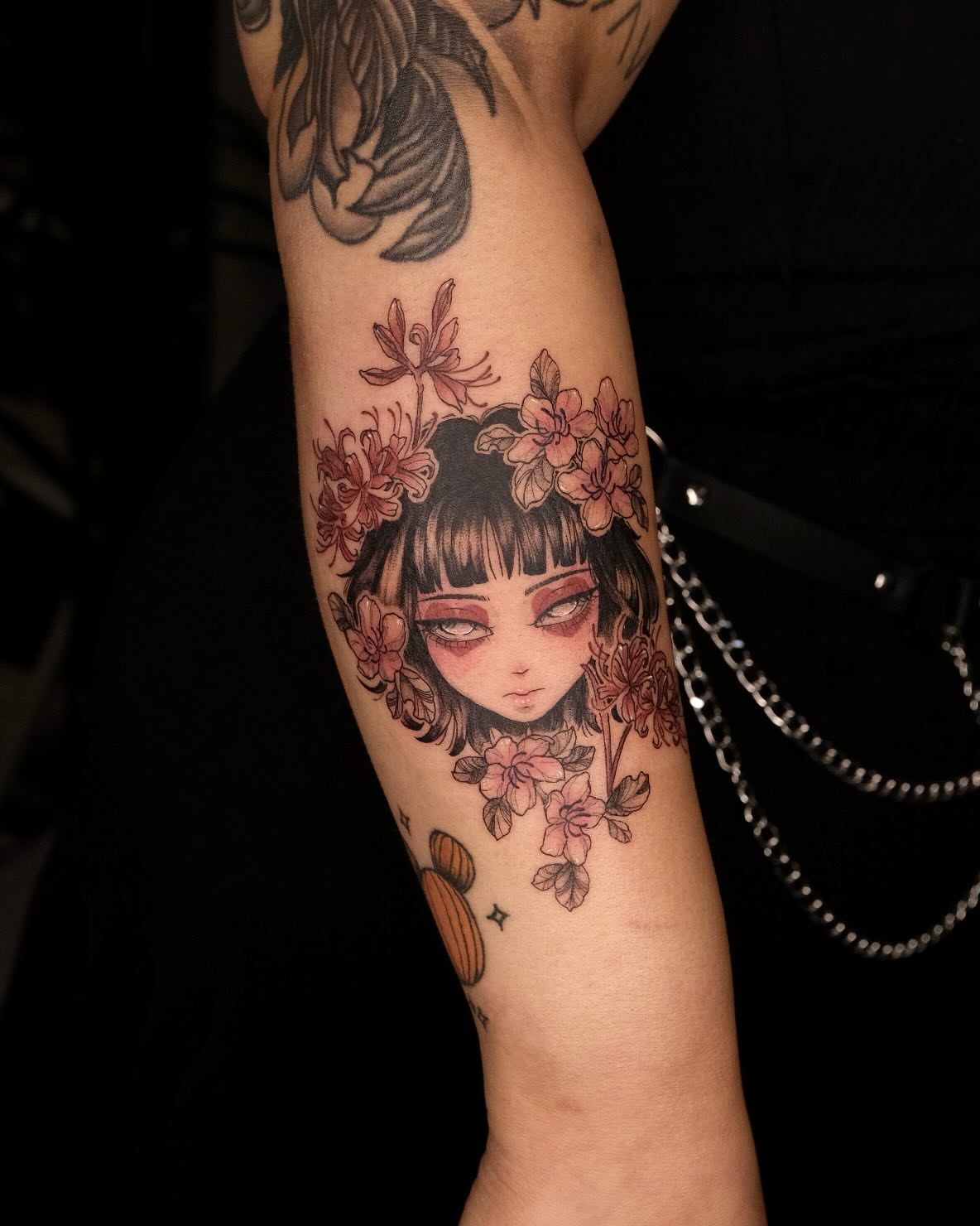 Tattoo by @misaxinks — anime, dotwork