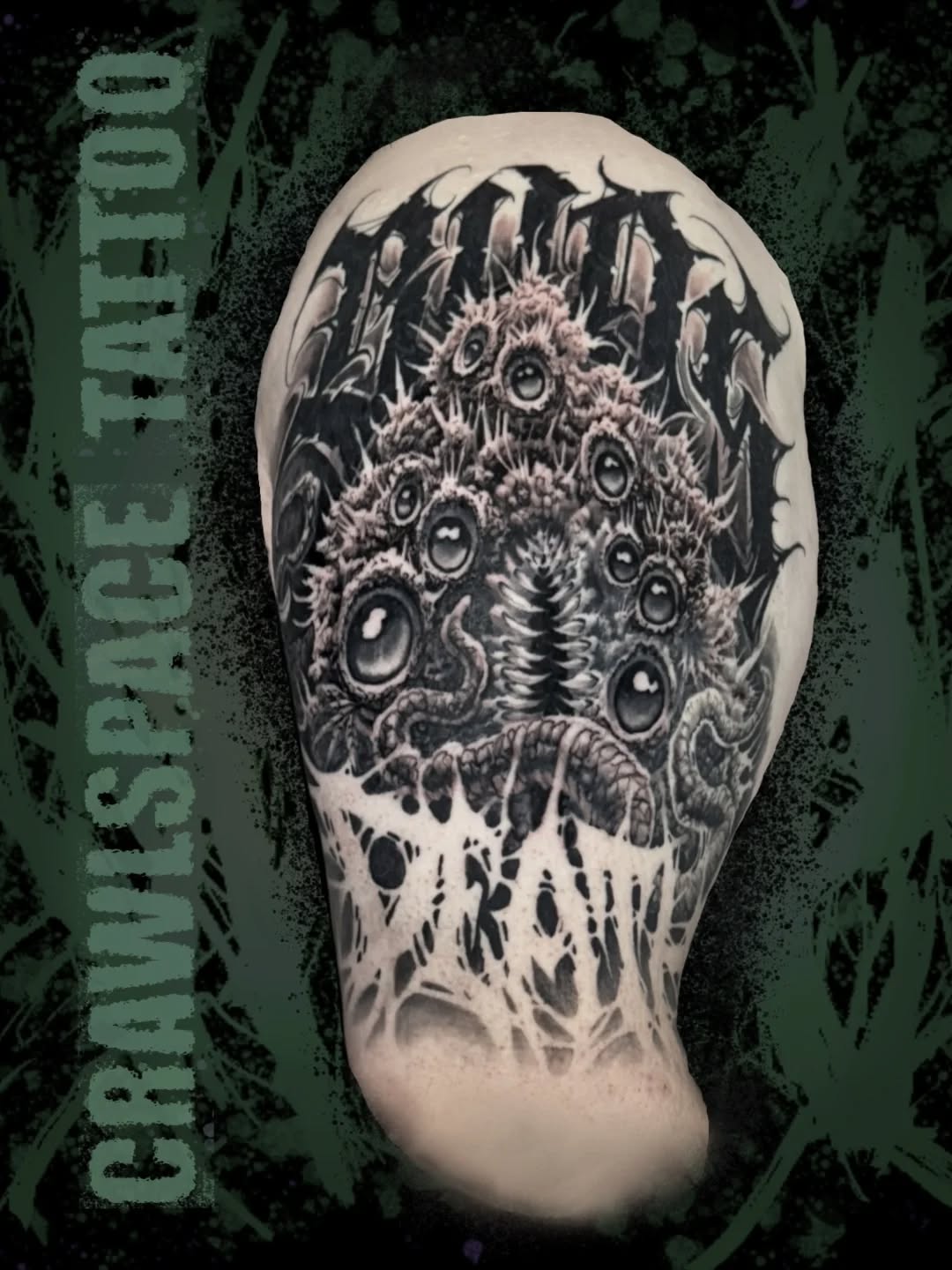 Tattoo by @crawlspace_tattoo — dark_realism, black_and_grey