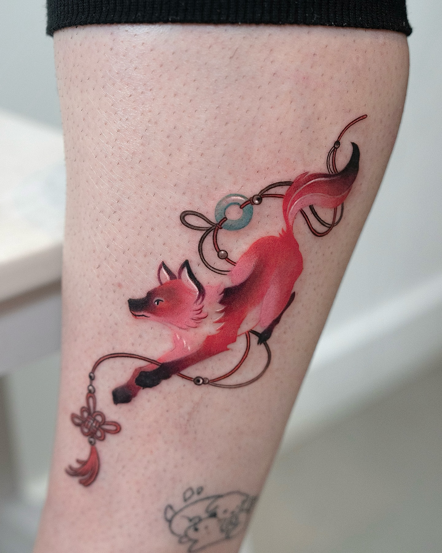 Fox watercolor tattoo on the forearm by 라이브 Live