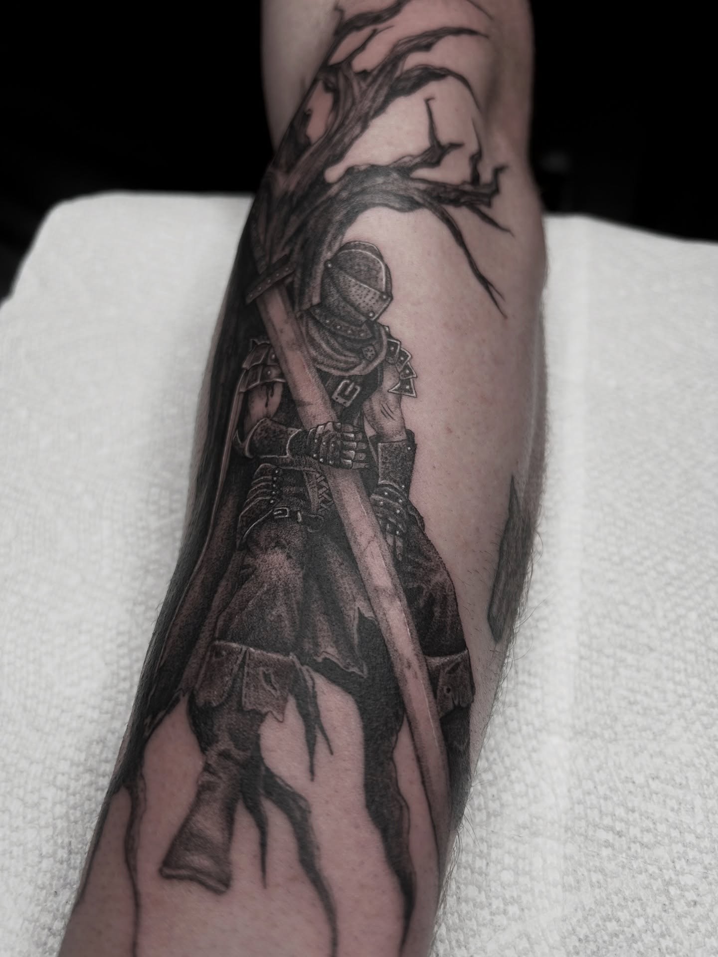 Knight with sword realism tattoo on the forearm by 𝕤𝕒𝕧𝕒𝕟𝕟𝕒