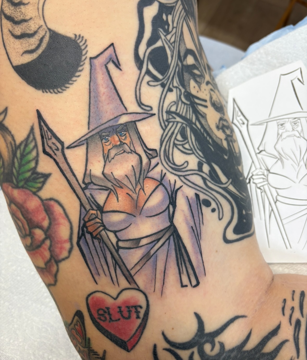 Wizard American traditional tattoo on the forearm by Gabby