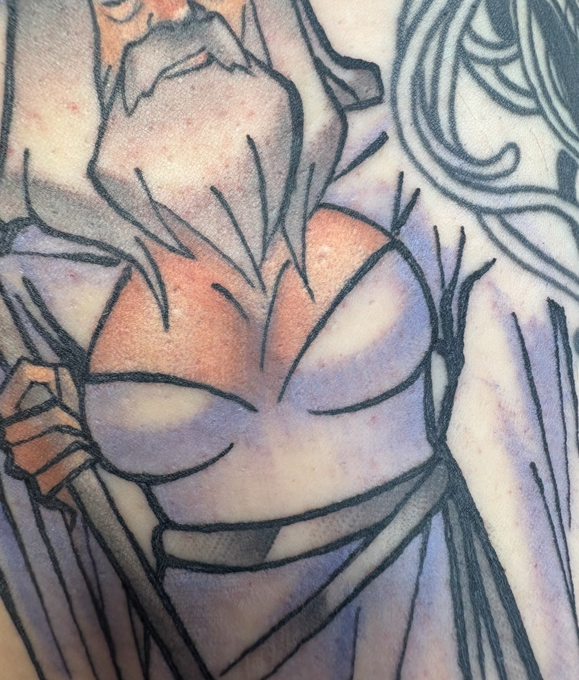 Muscular torso black and grey tattoo on the torso by Gabby