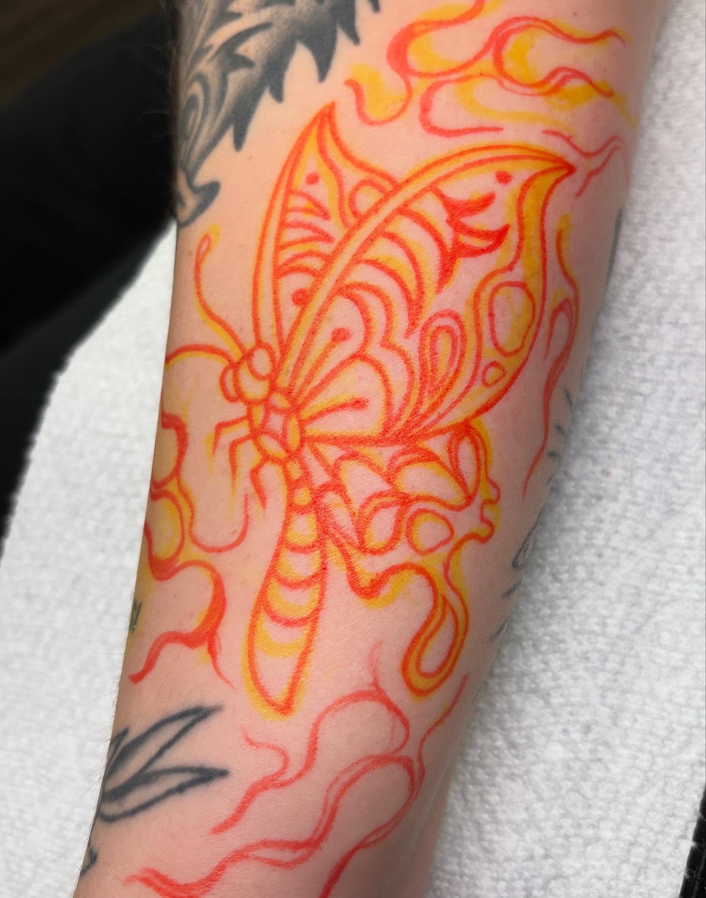 Butterfly ornamental tattoo on the forearm by sally ★ lee