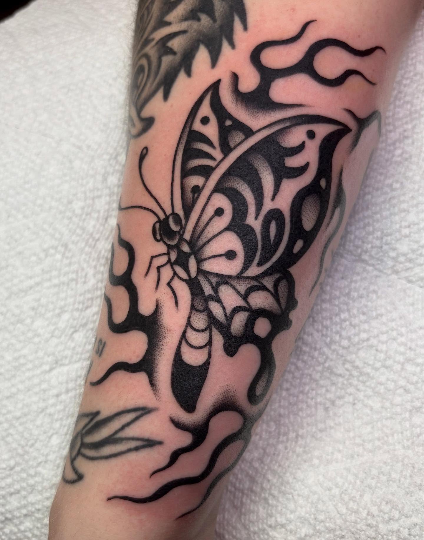 Butterfly tribal tattoo on the forearm by sally ★ lee