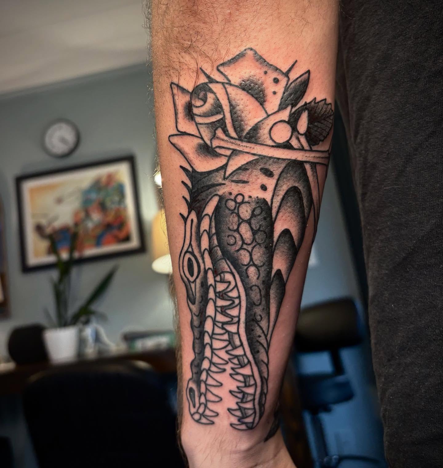 Elephant black and grey tattoo on the forearm by Nolan Croteau