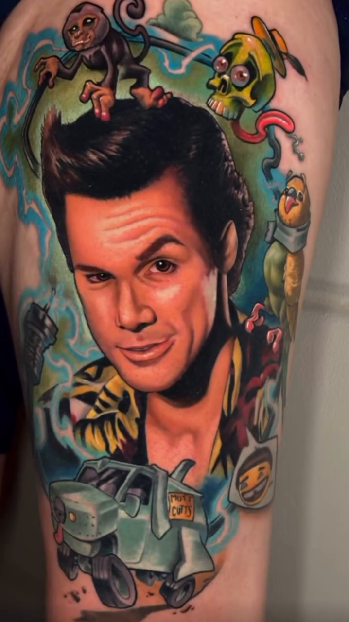 Man and car realism tattoo by Albuquerque Tattoo Artist, Albuquerque, New Mexico