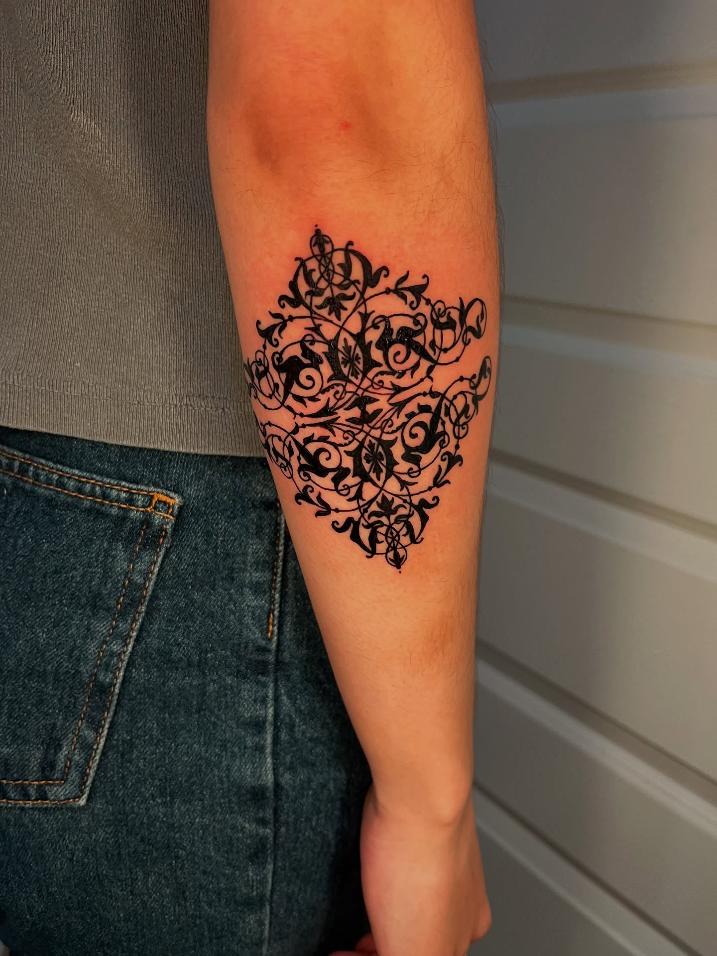 Ornamental design ornamental tattoo on the forearm by layne