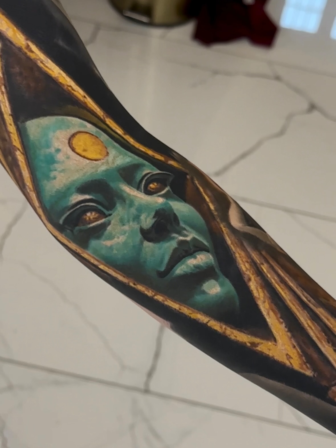 Mask realism tattoo on the forearm by Jacob Sheffield, Grand Junction, Colorado