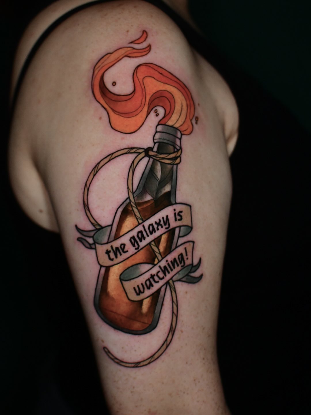 Message in a bottle American traditional tattoo on the shoulder by Karina πΌ Orange County Tattoo Artist