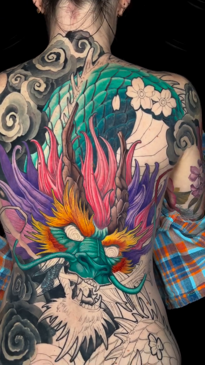 Dragon and phoenix japanese irezumi tattoo by Jon Ronzka