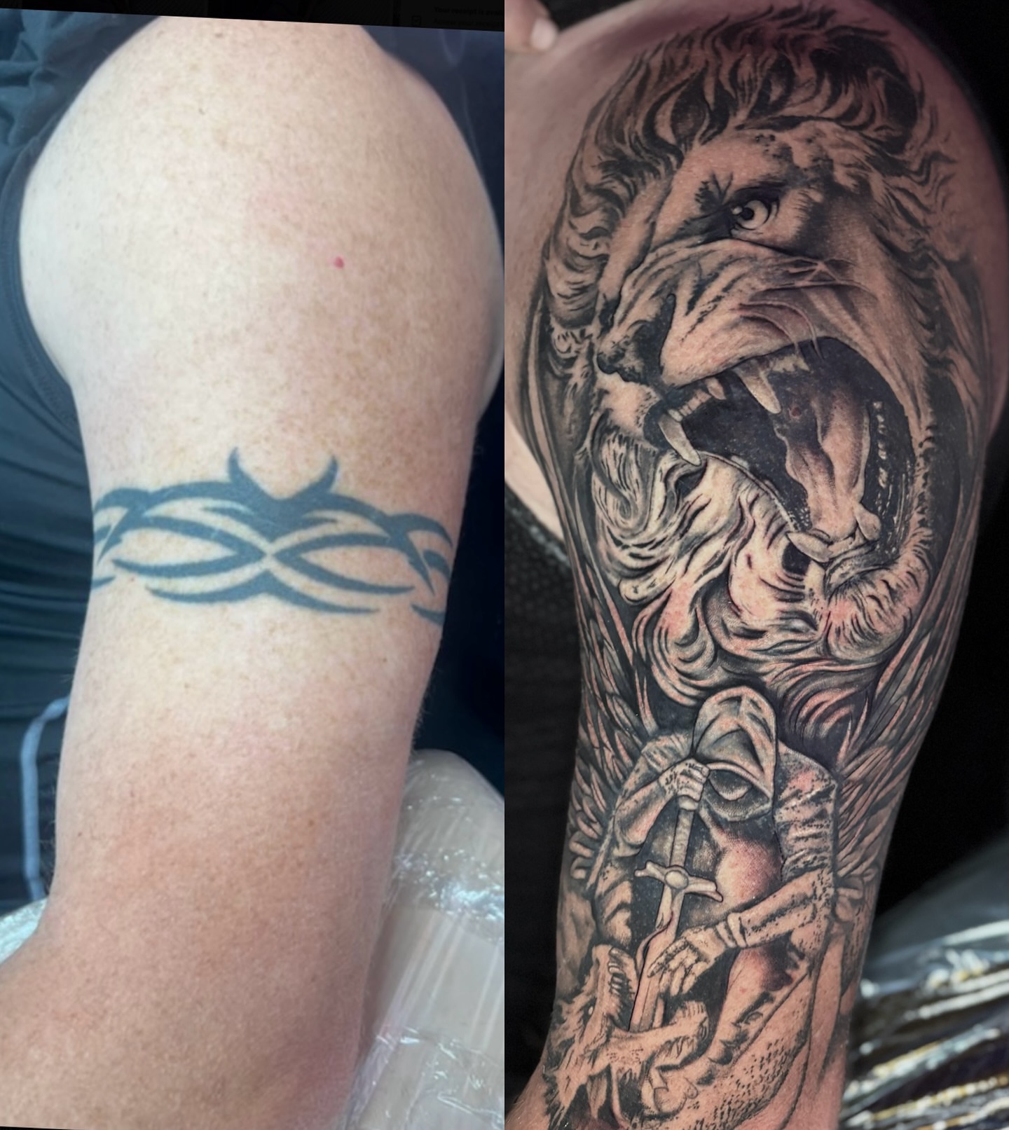 Lion realism tattoo on the forearm by Jessica Roberts