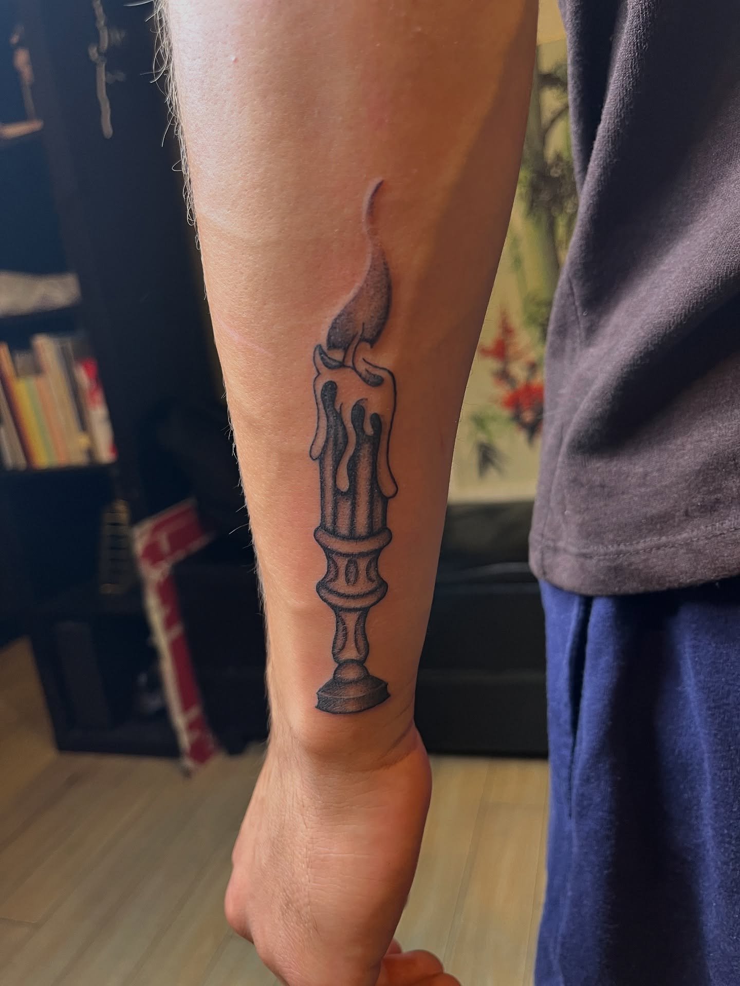 Candle black and grey tattoo on the forearm by Winston Thai