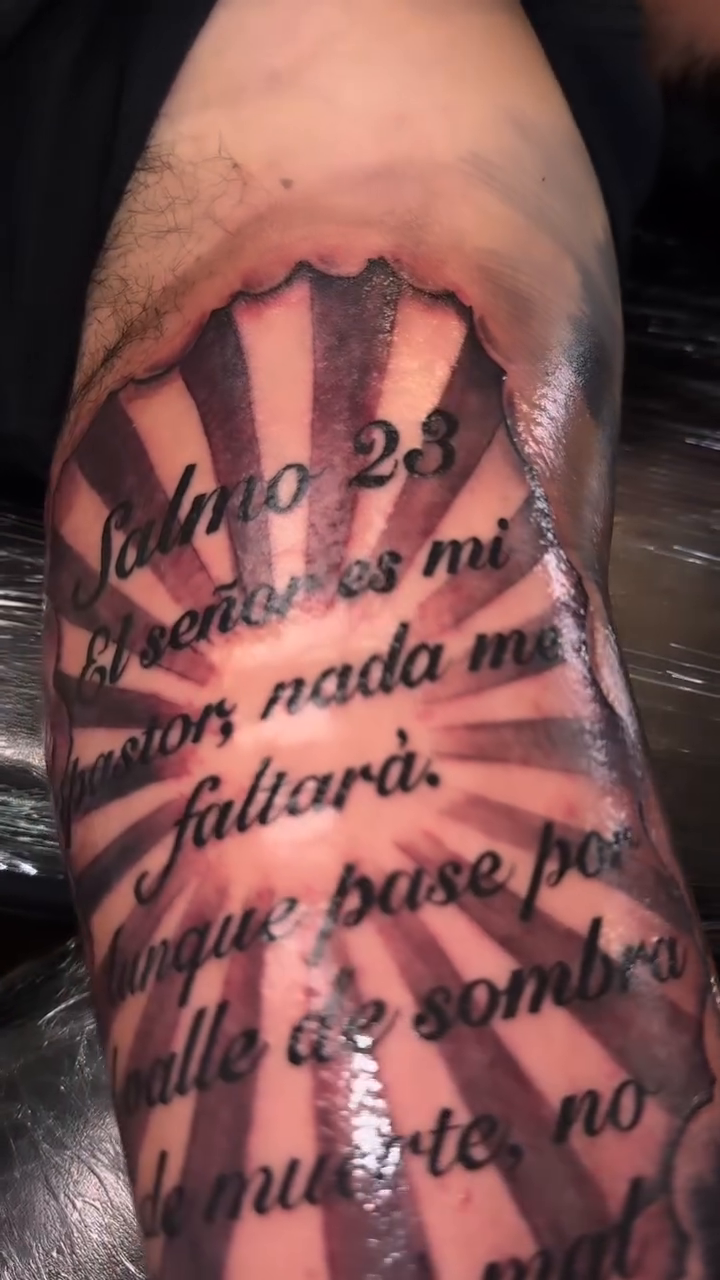 Psalm 23 verse lettering script tattoo by Licensed Tattoo Artist πΈπ»
