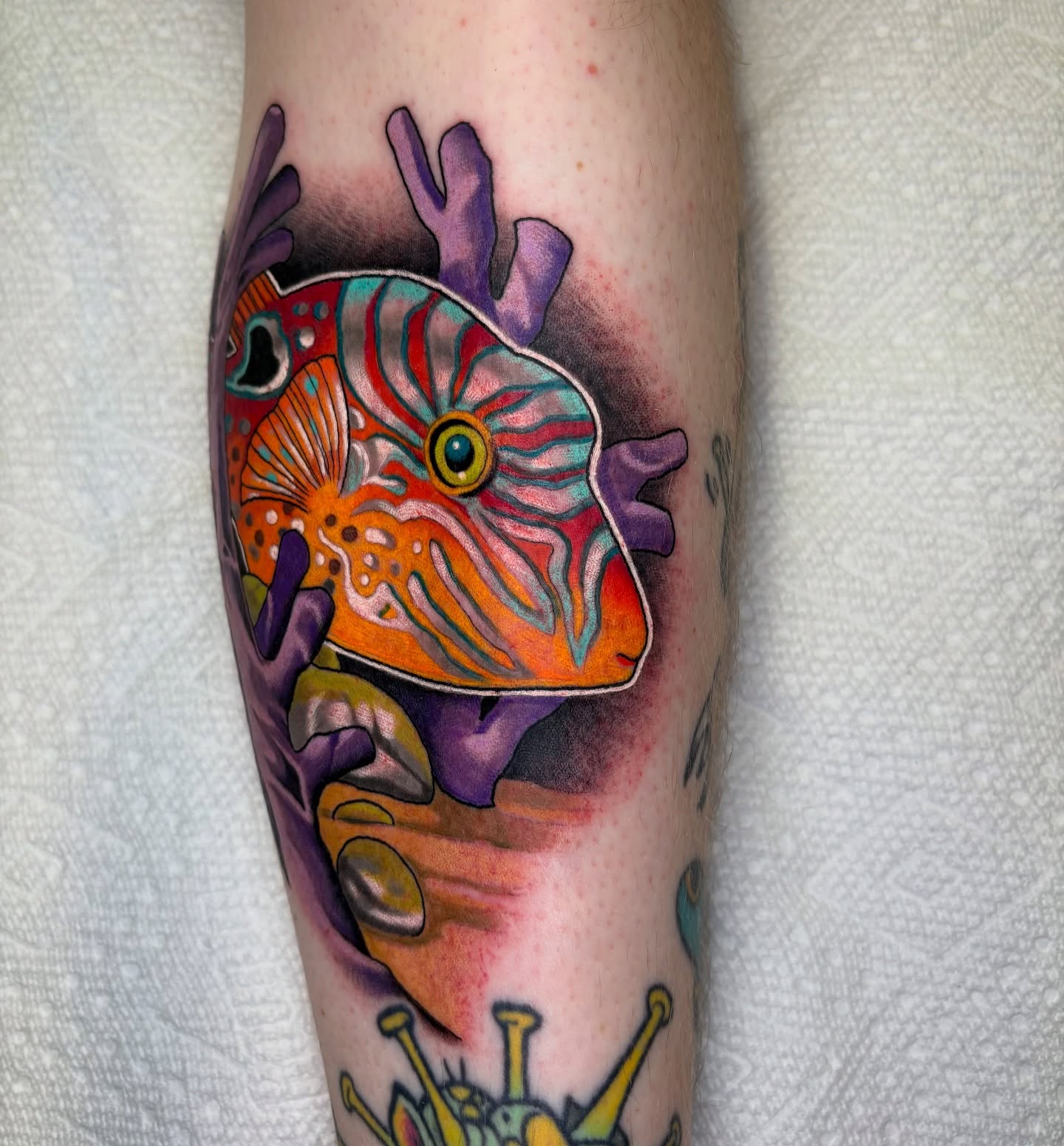 Fish new school tattoo on the forearm by Seattle Tattoo Artist, Bonney Lake, Washington