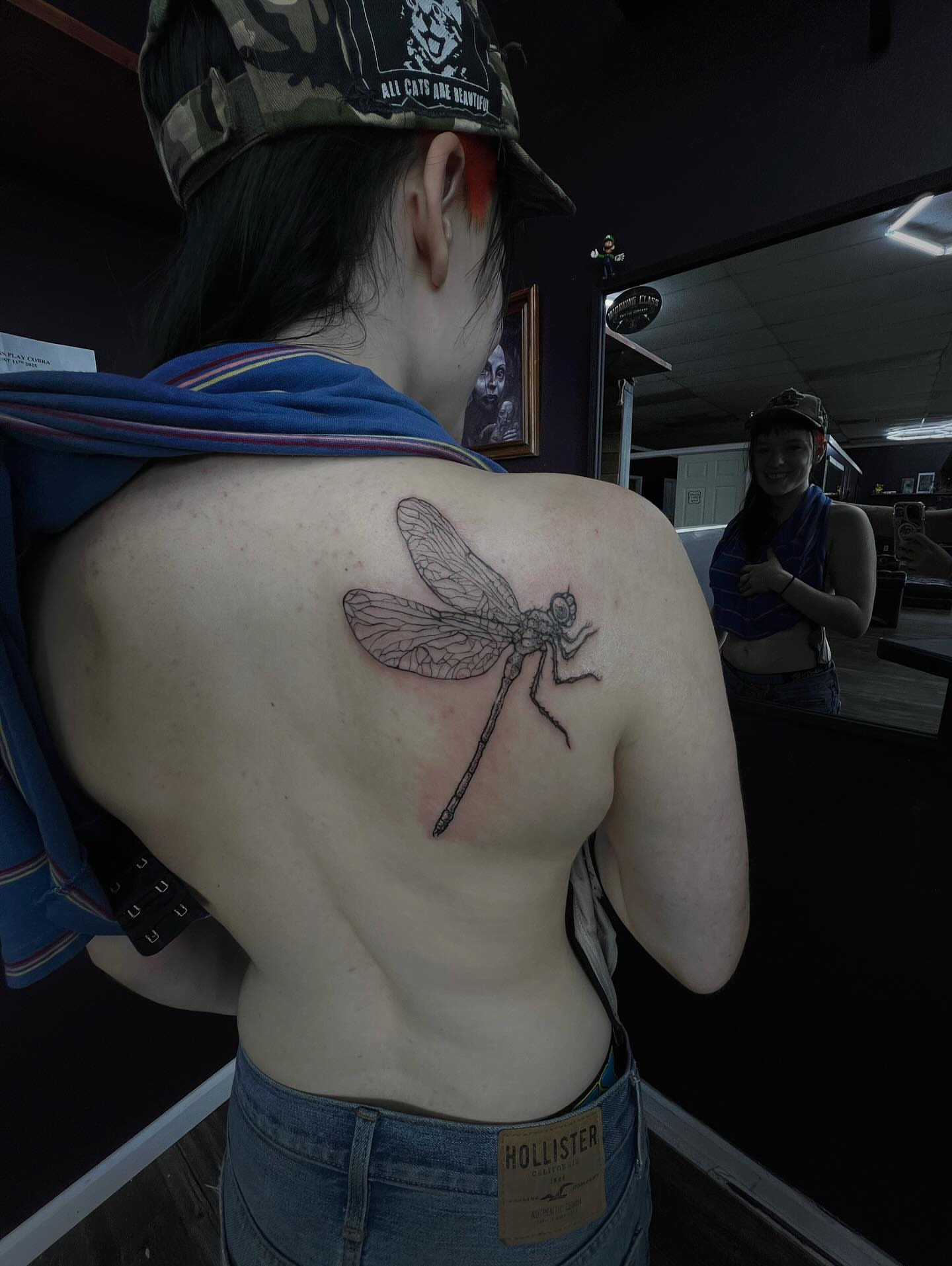 Dragonfly realism tattoo on the back by ★𝐑𝐮𝐞★