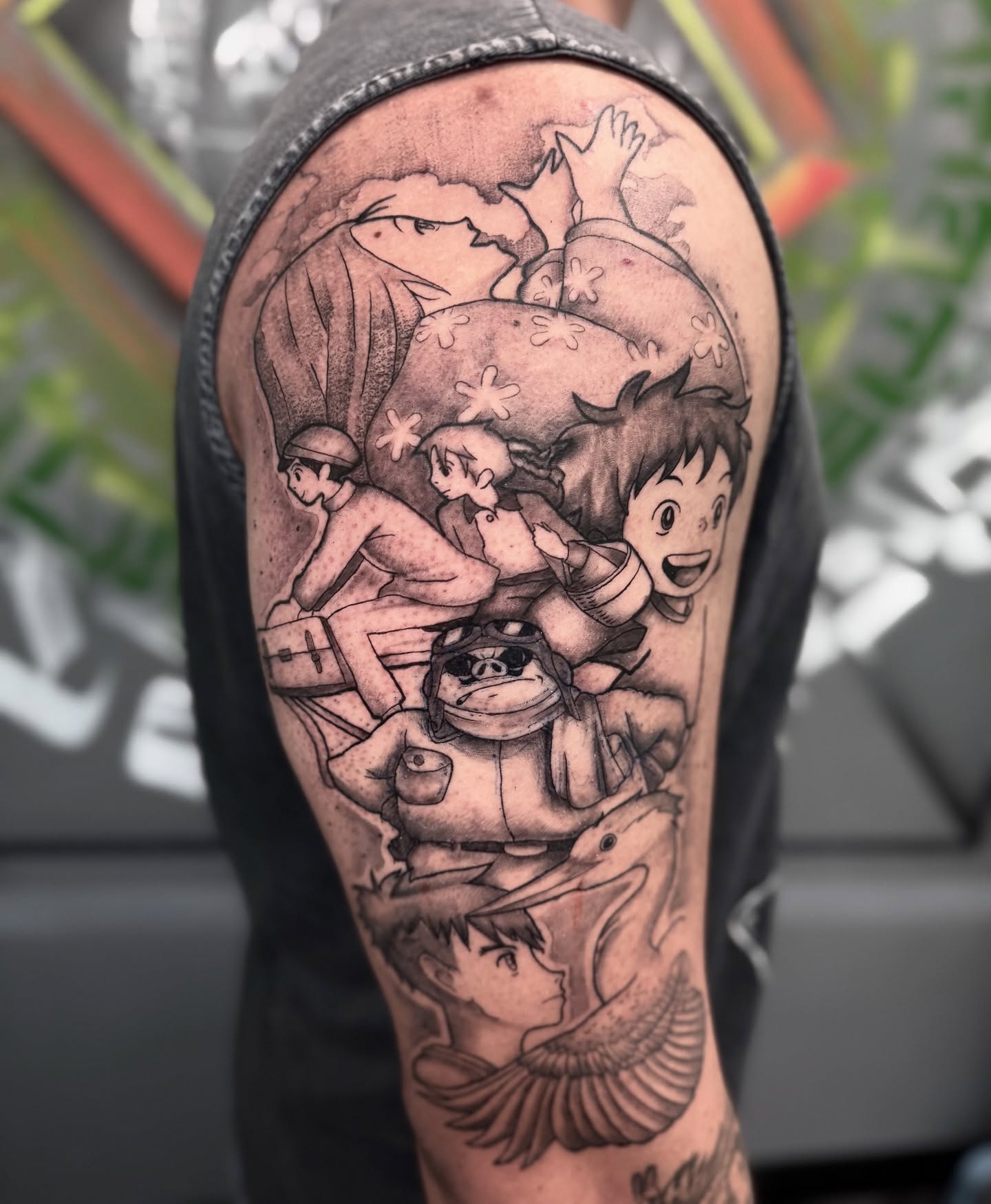 Tattoo by @jesstattooz — black_and_grey, anime