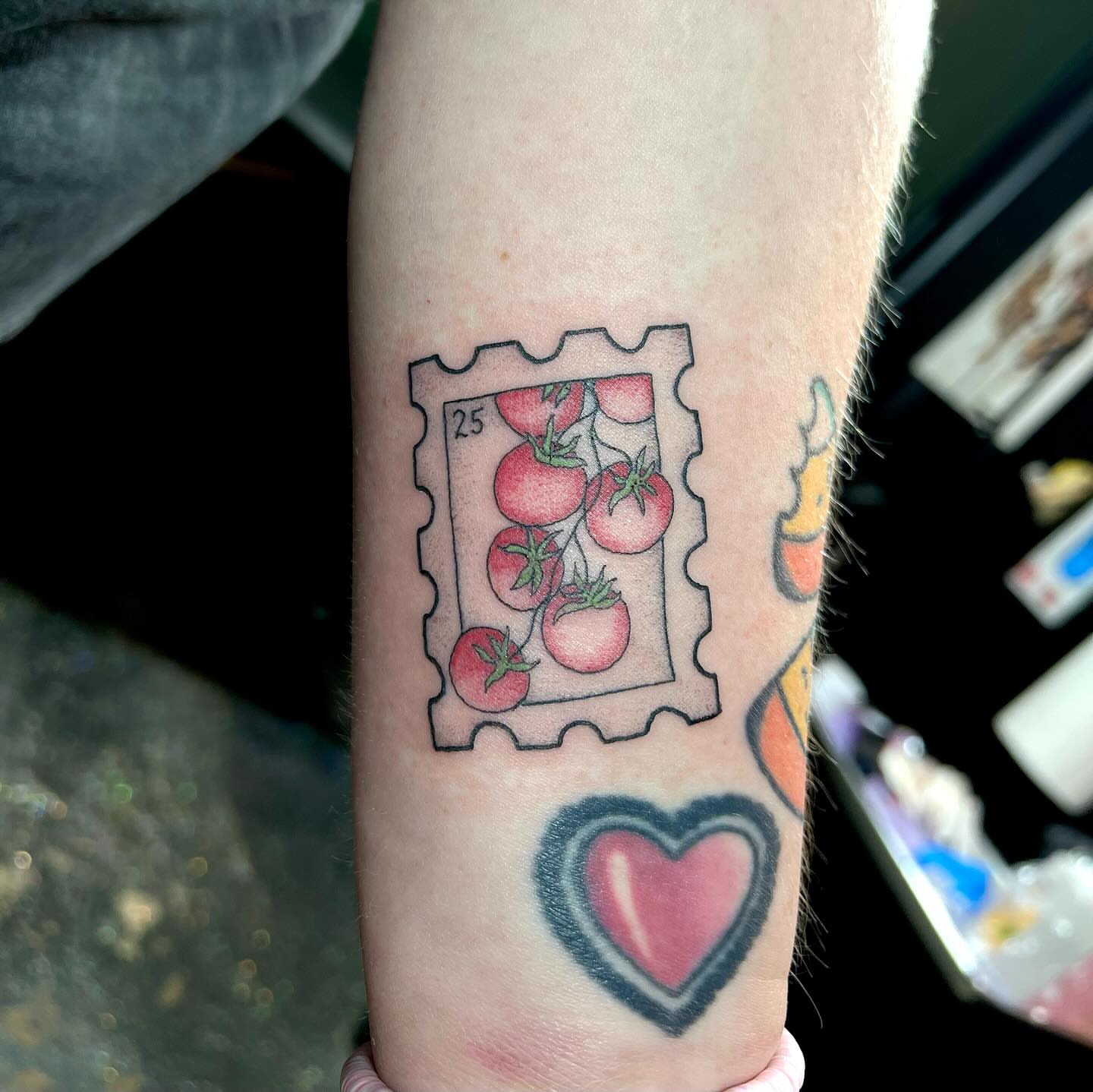 Tomatoes American traditional tattoo on the forearm by 𝖑𝖎𝖑 𝖗𝖎𝖘𝖘