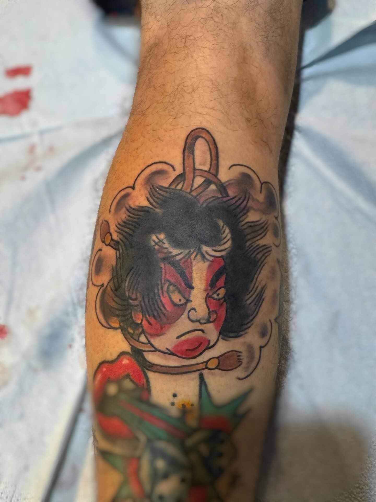 Geisha American traditional tattoo on the forearm by @brocks_tatt_attic_, New Orleans, Louisiana