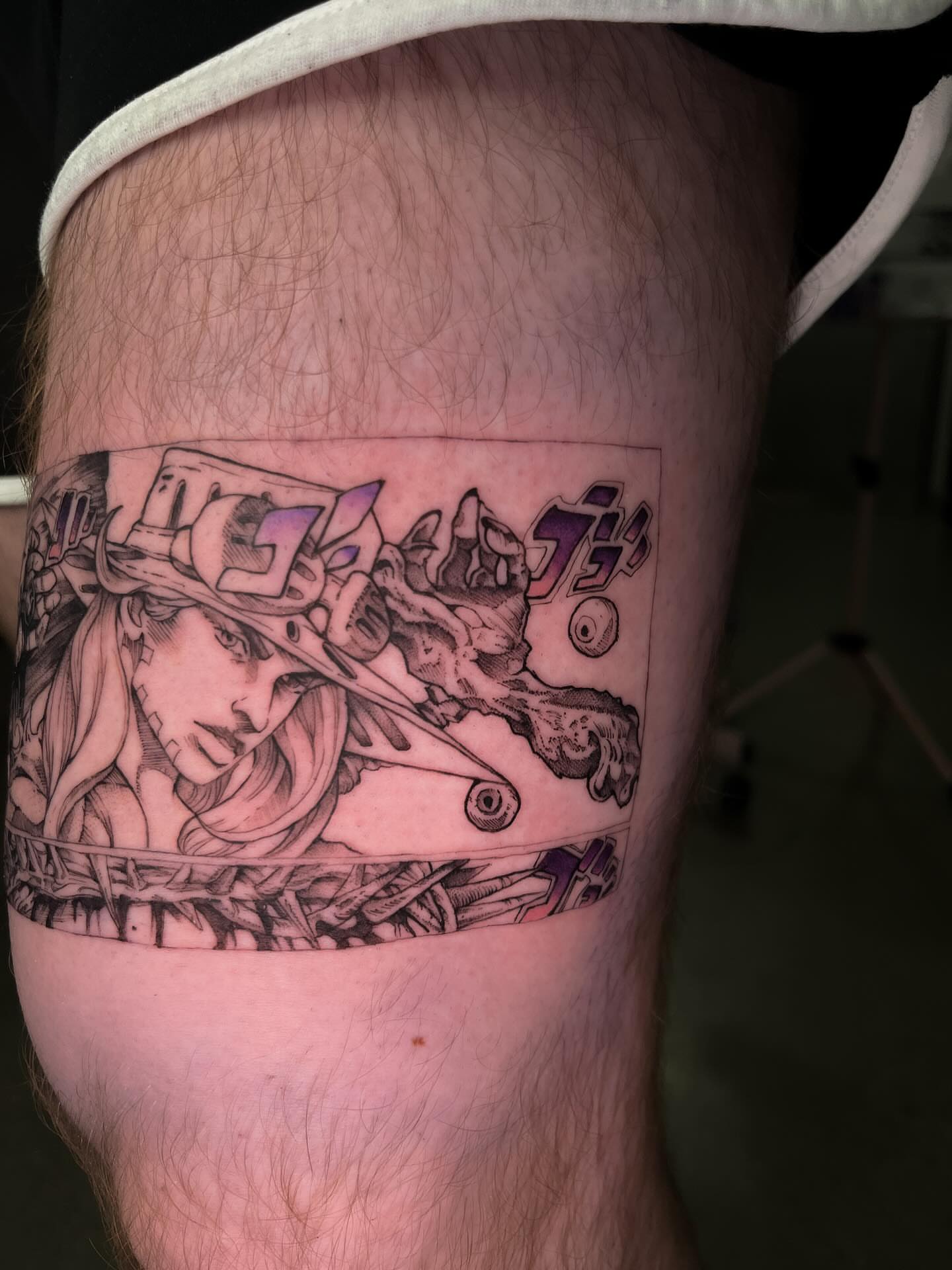 Tattoo by @celynity — anime, black_and_grey