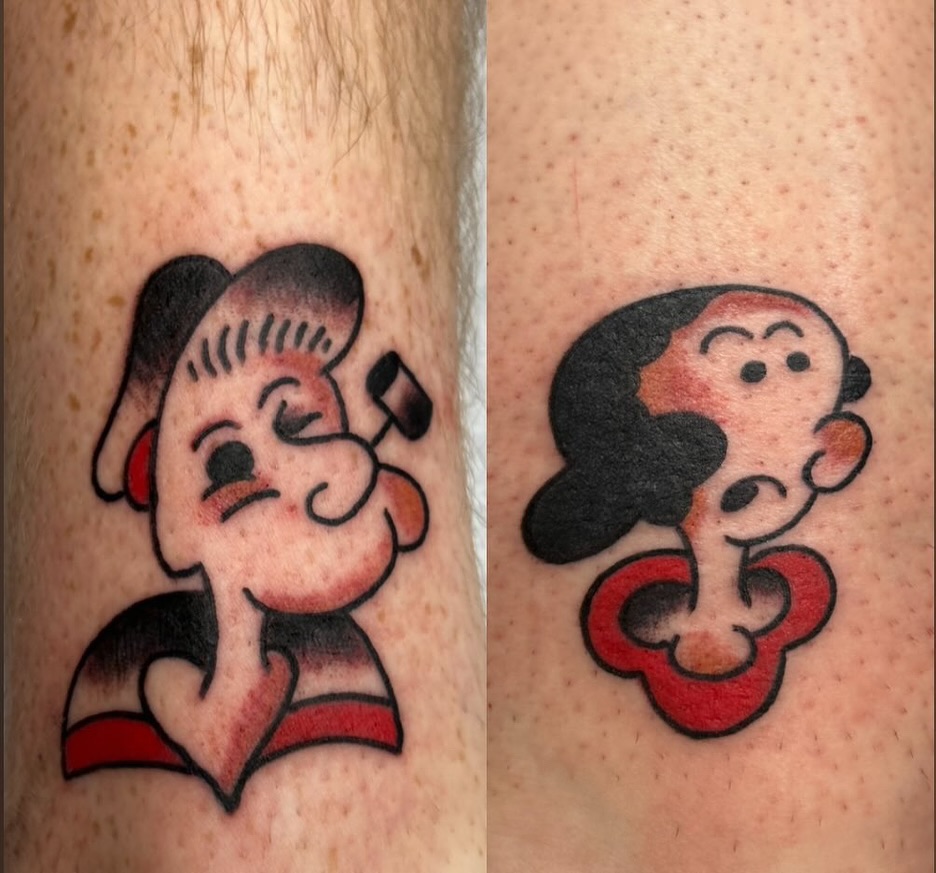 Popeye American traditional tattoo on the forearm by Alex Fannin
