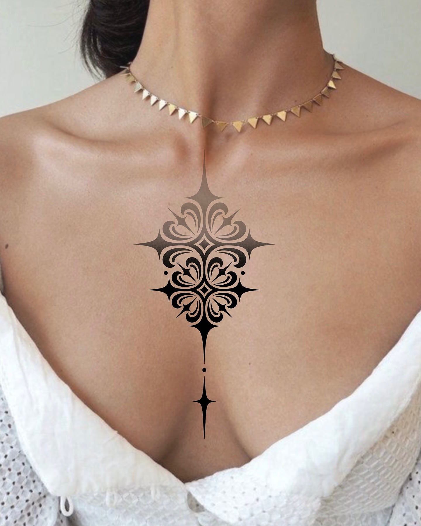 Floral ornament ornamental tattoo on the chest by Seoul tattoo