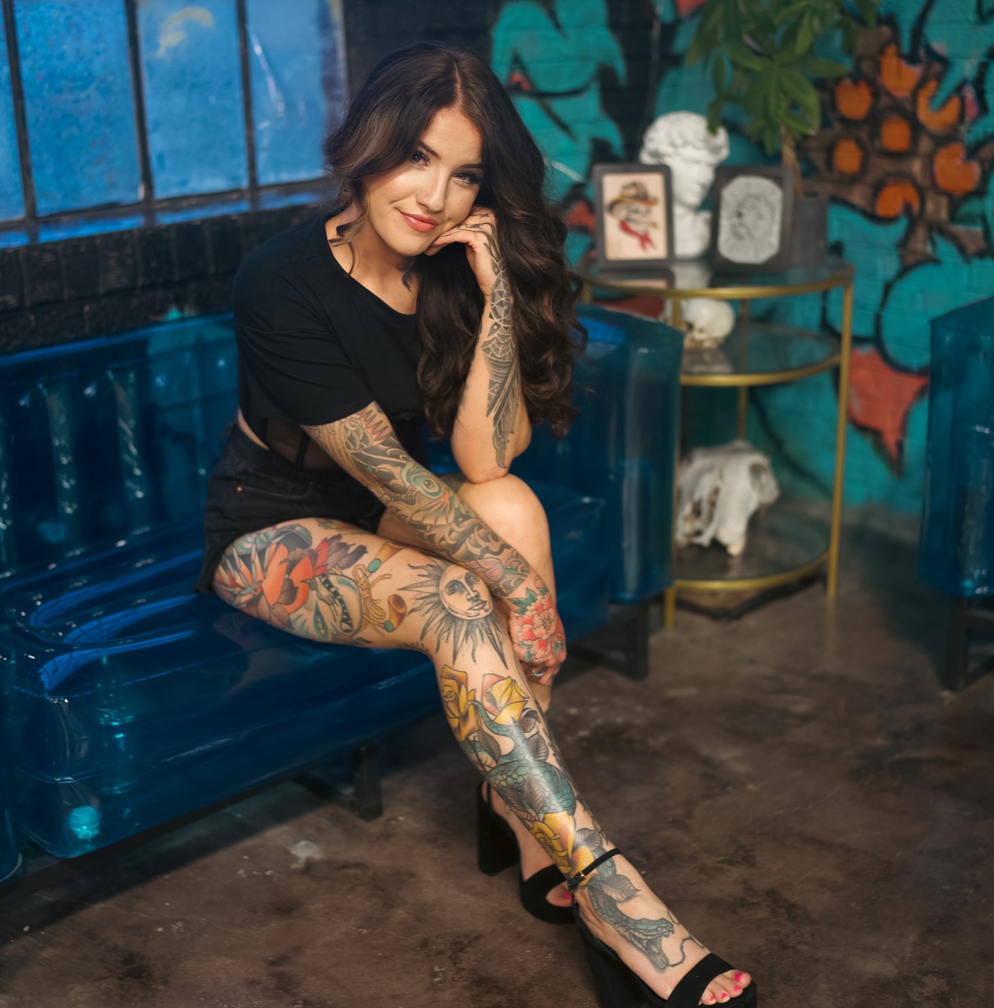 Full leg new school tattoo on the leg by Joi Bailey, Denton, Texas