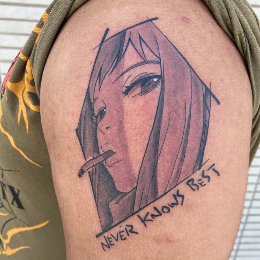 Tattoo by @falseteethgod — anime